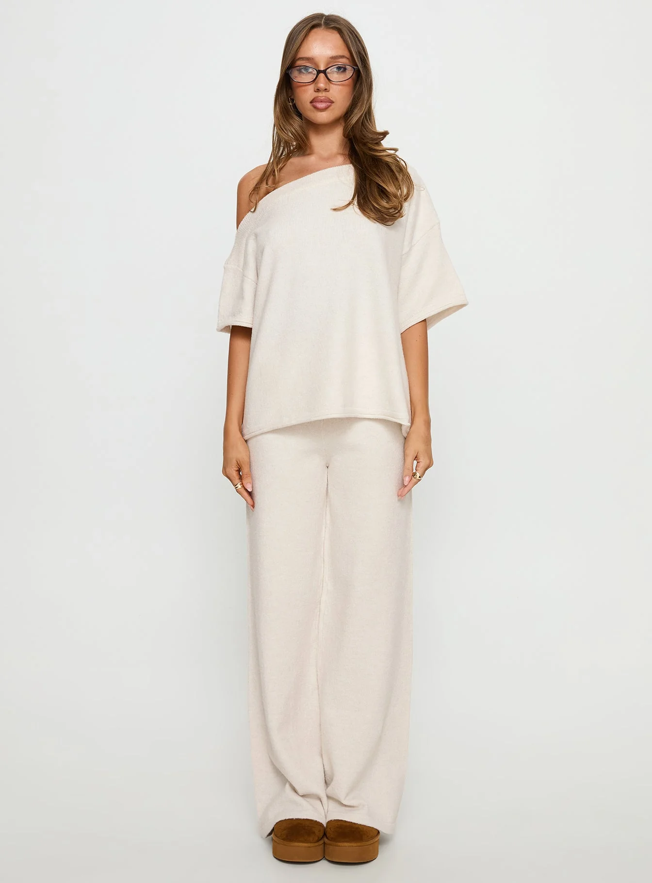 Kourta Off Shoulder Oversized Knit Top Oat - Image 7