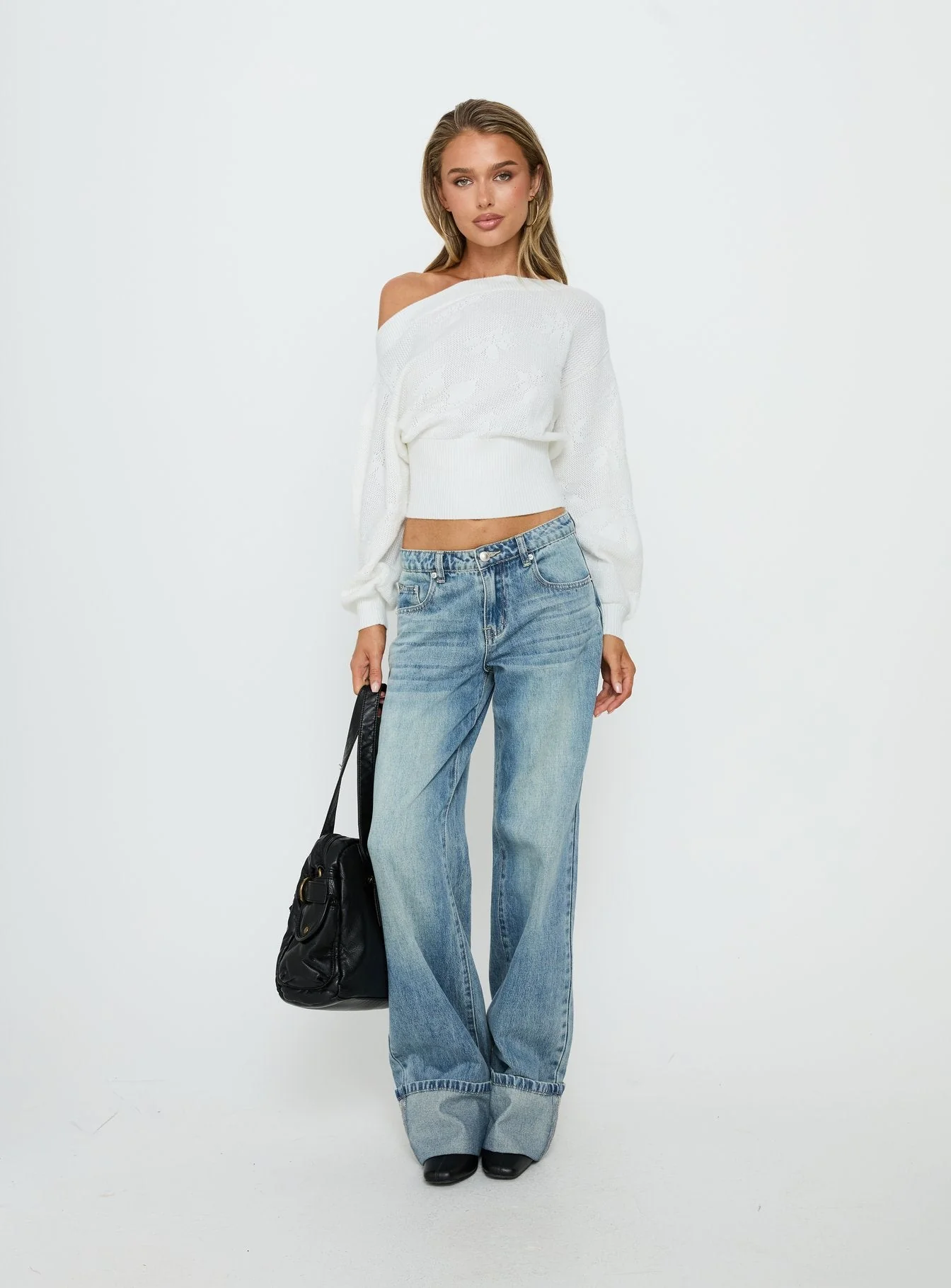 Lalola Asymmetrical Knit Jumper White - Image 3
