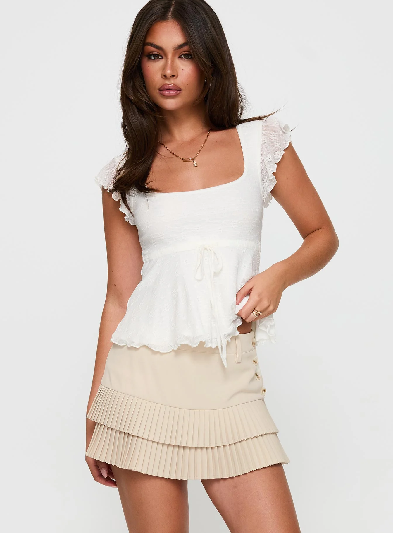 Last Night Ruffle Mini Skirt Beige - Image 2