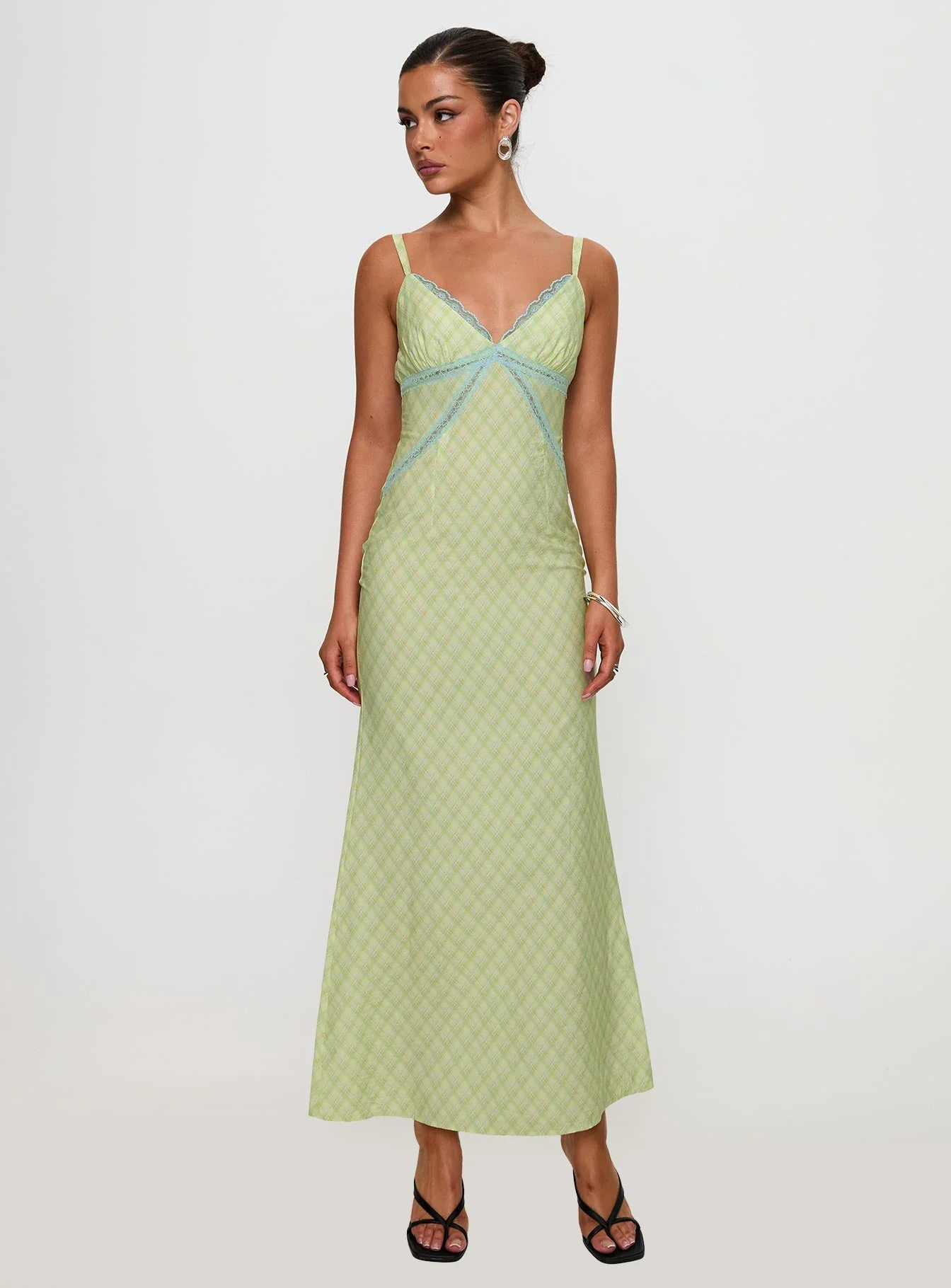 Leabella Maxi Dress Green Check - Image 2