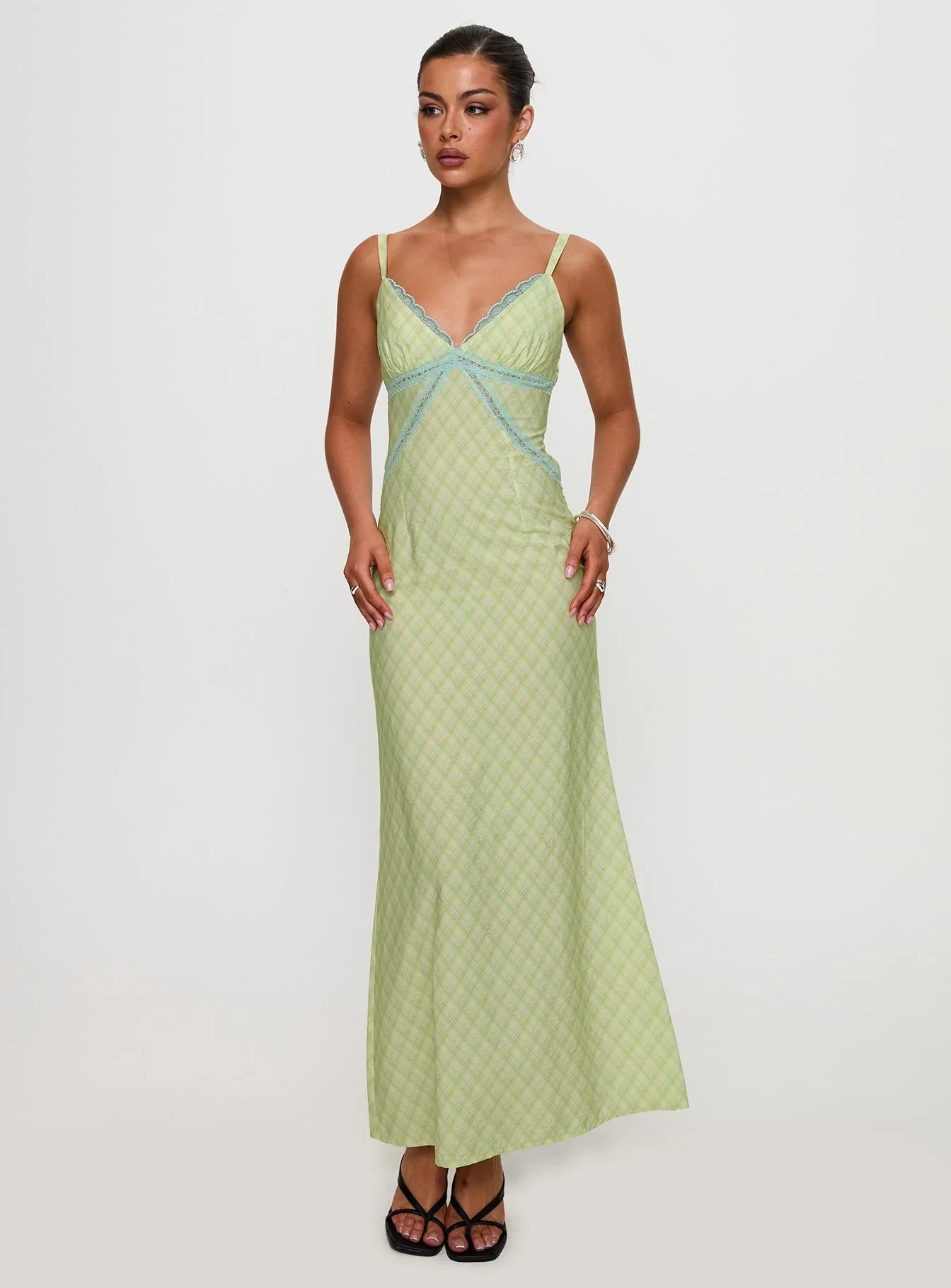 Leabella Maxi Dress Green Check - Image 3