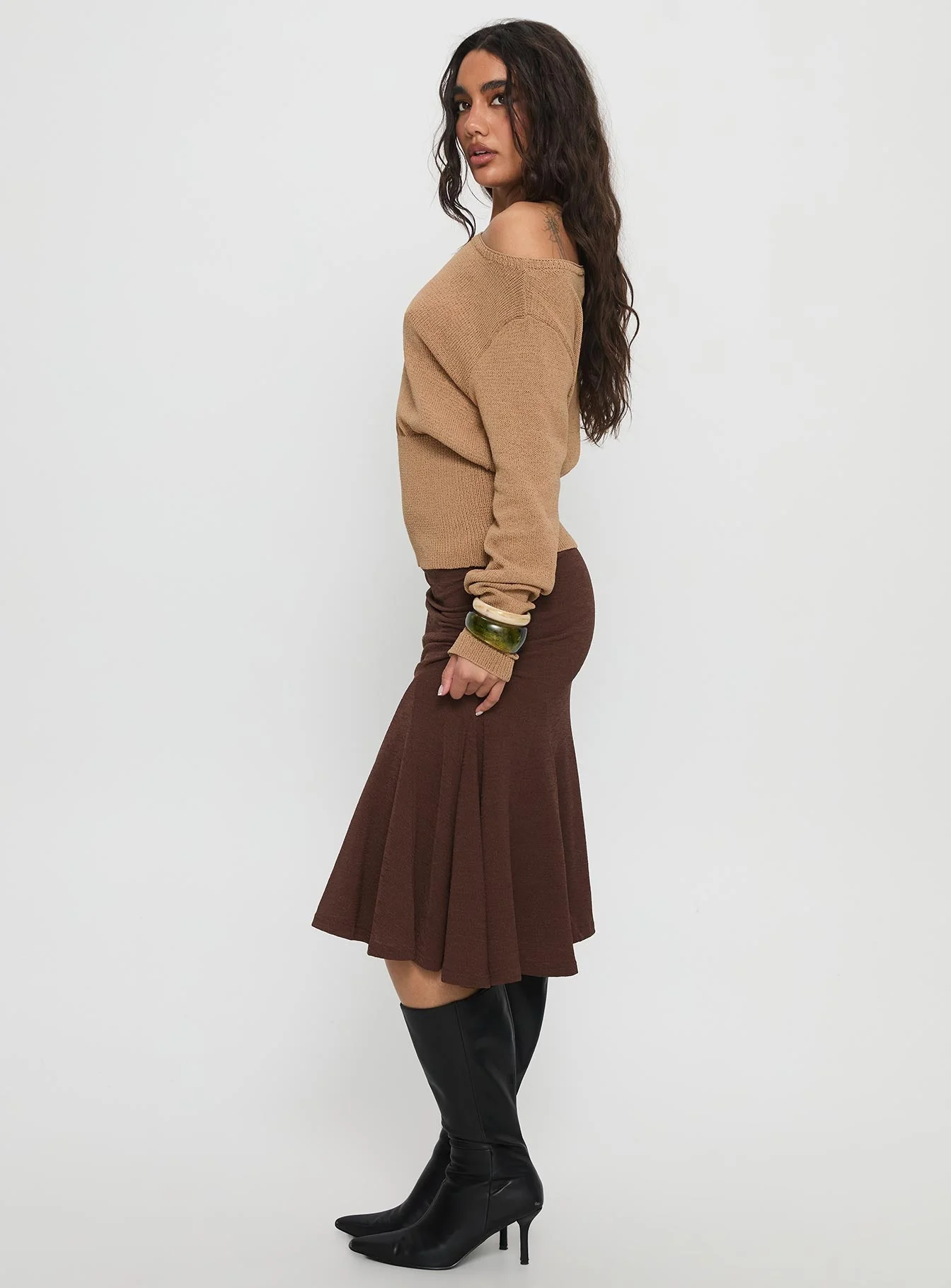 Lewish Low Rise Midi Skirt Chocolate - Image 4