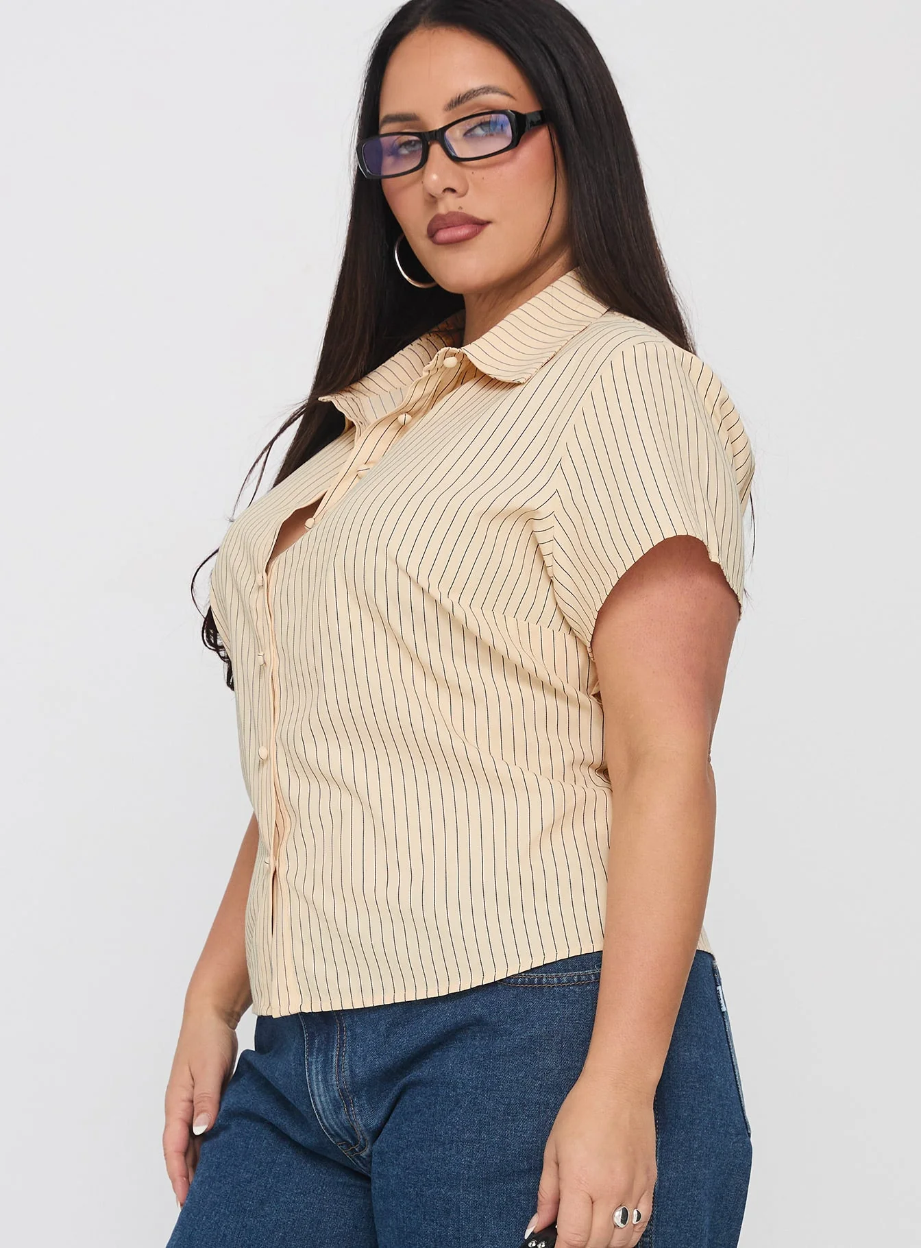 Lift Off Button Up Top Cream / Navy Stripe Curve - Image 4