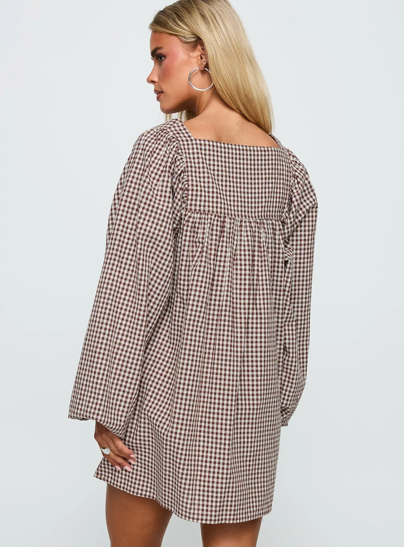 Lilibet Long Sleeve Mini Dress Brown Check - Image 4