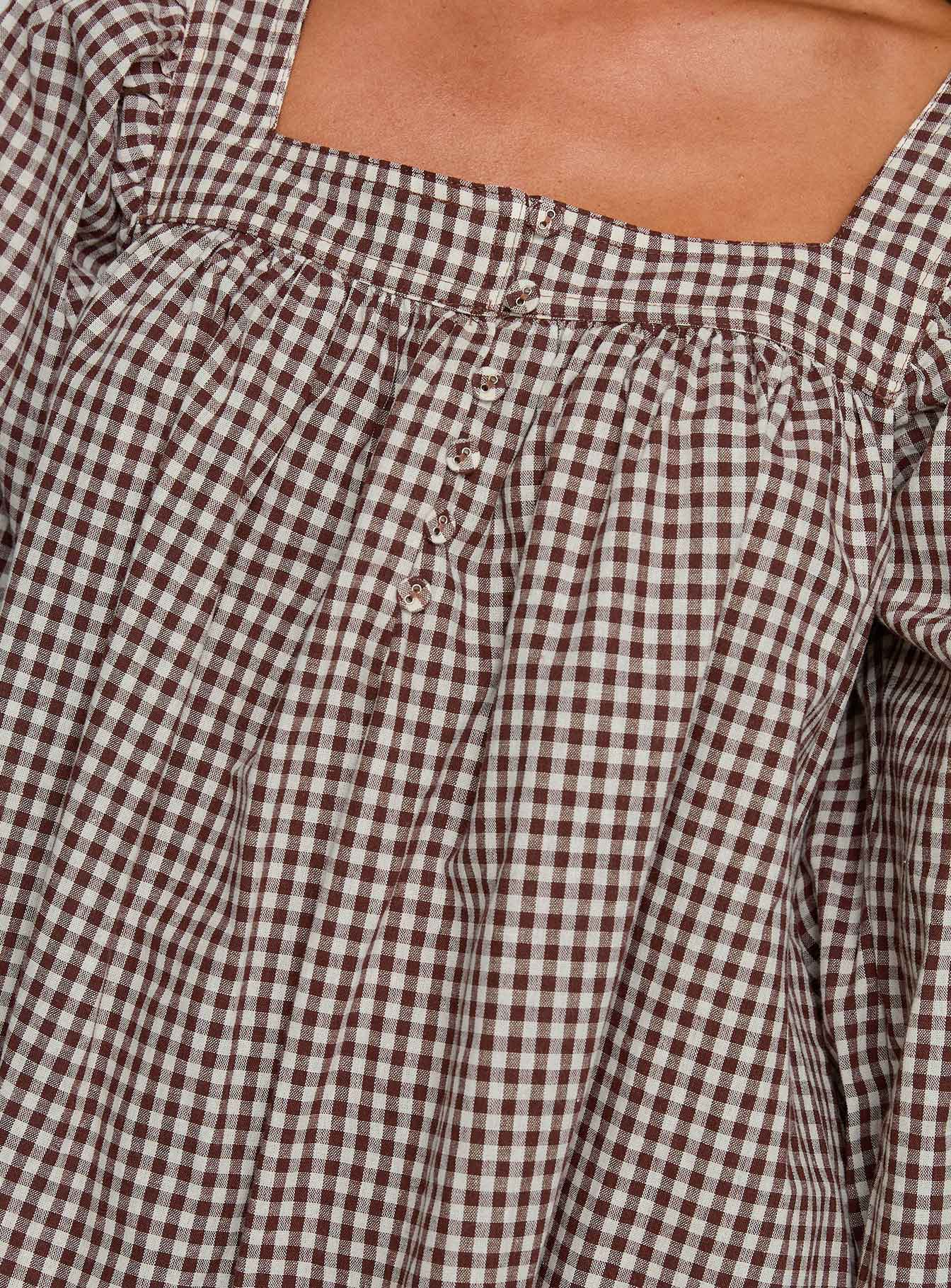 Lilibet Long Sleeve Mini Dress Brown Check - Image 5