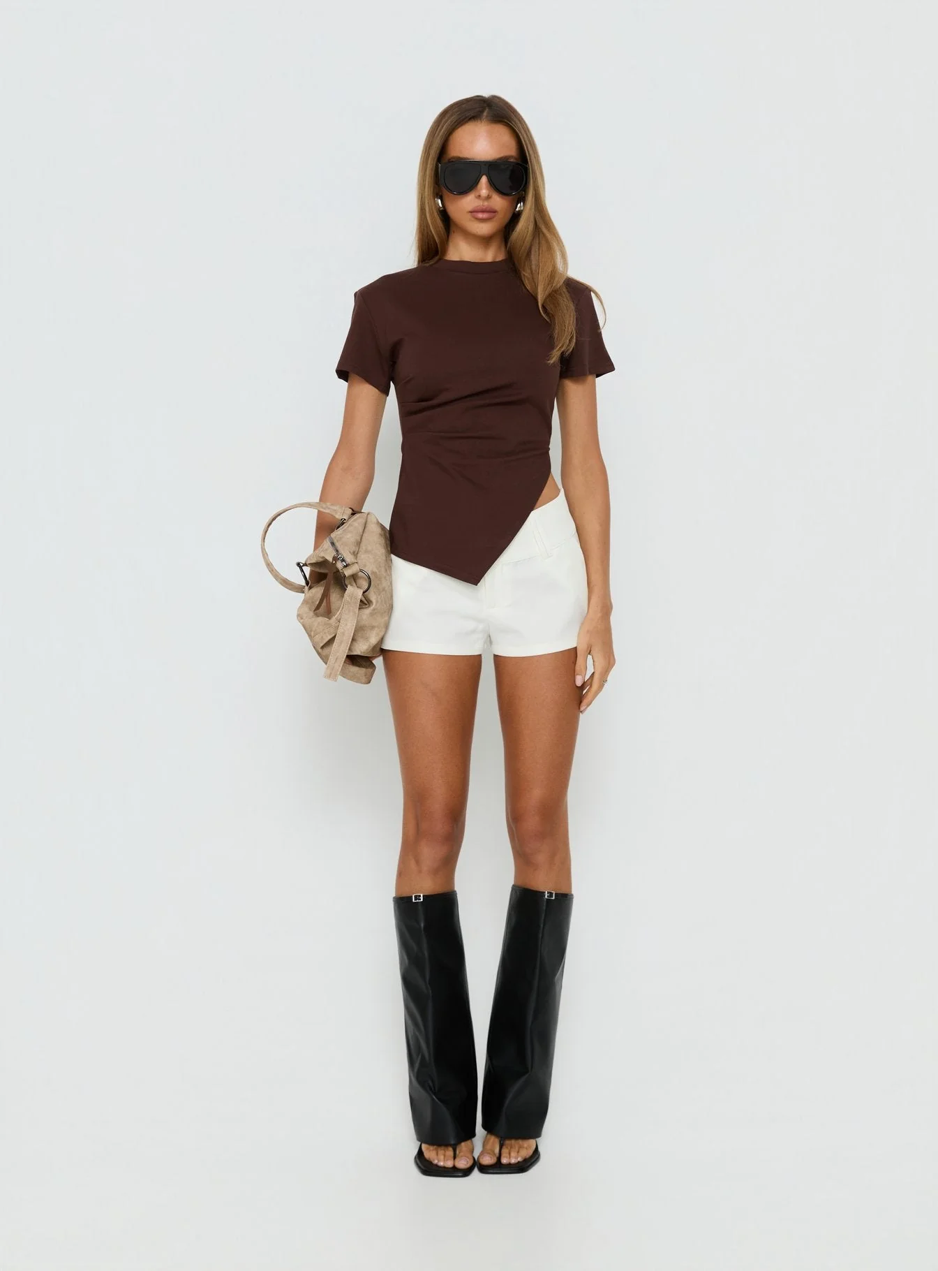 Lioxa Ruched Waist Tee Chocolate - Image 8