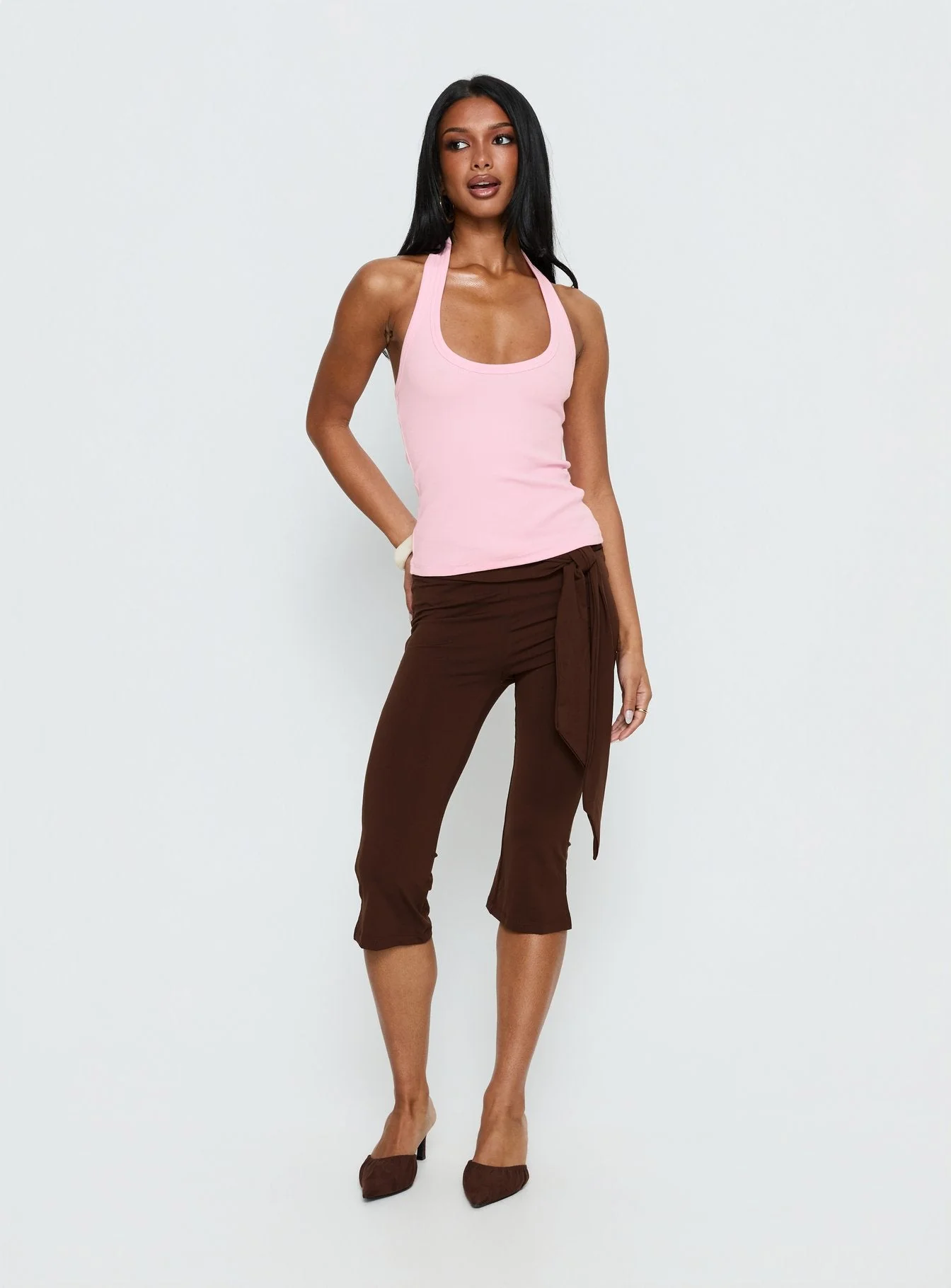 Lizana Tie Side Capri Pants Brown - Image 3
