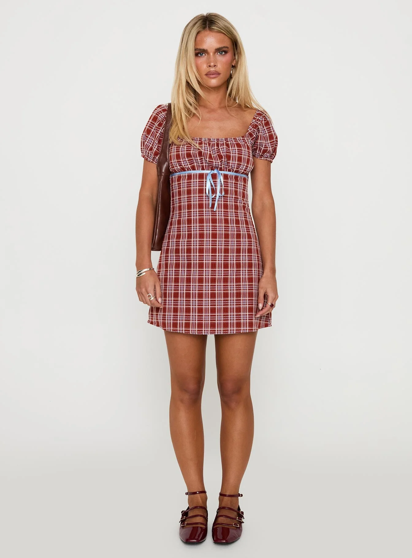 Love Supreme Mini Dress Red Check - Image 7