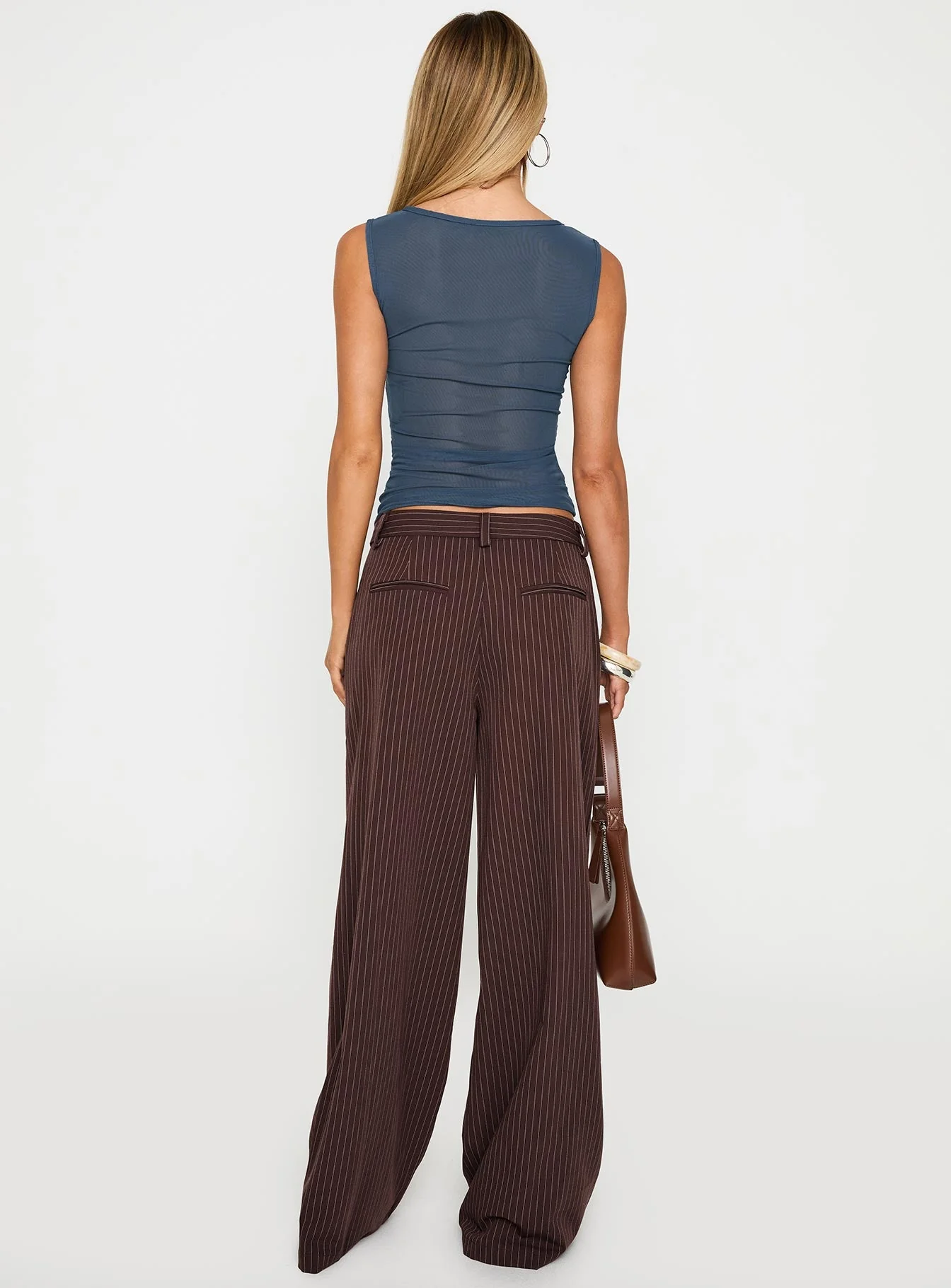 Lustre Wide Leg Pant Brown Pinstripe - Image 6