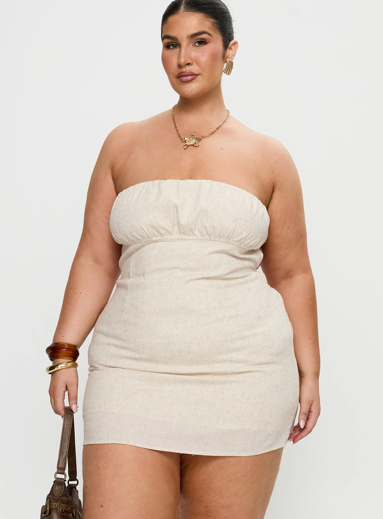 Luvstruck Strapless Mini Dress Beige Curve - Image 2