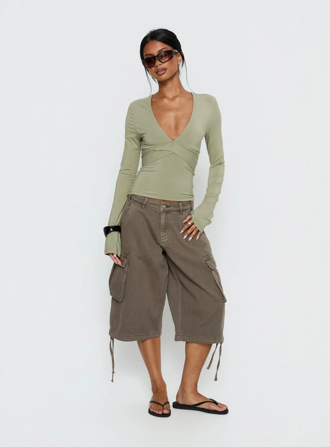 Madelon Long Sleeve Wrap Top Sage - Image 3