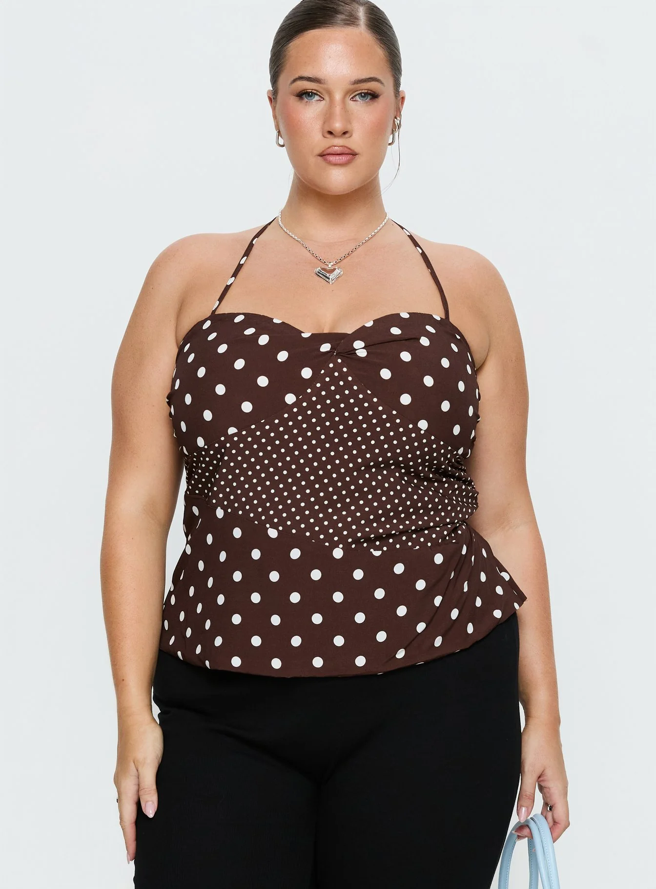 Marguerite Halter Top Brown Polka Curve - Image 2