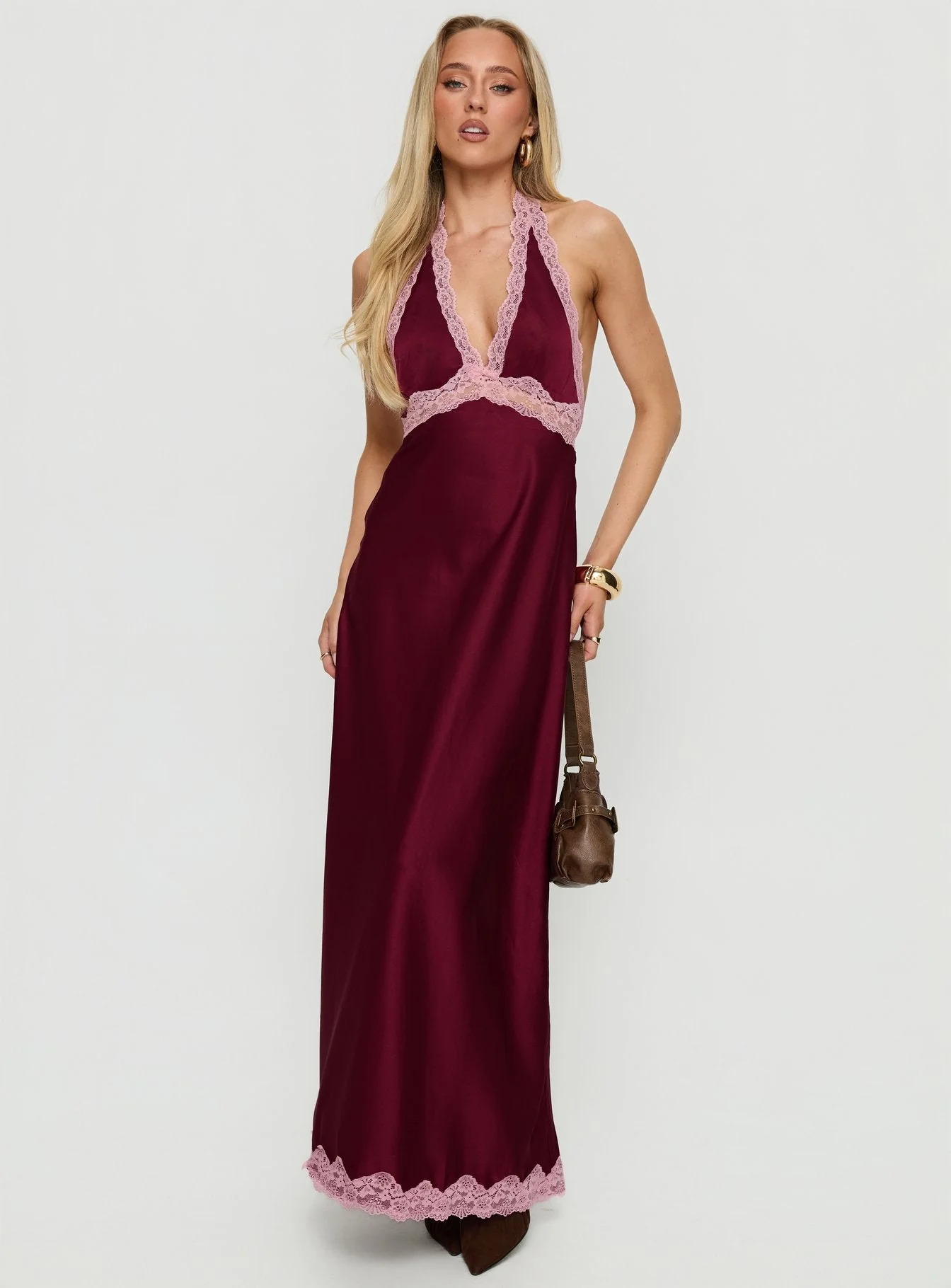 Mariela Lace Trim Maxi Dress Burgundy - Image 2