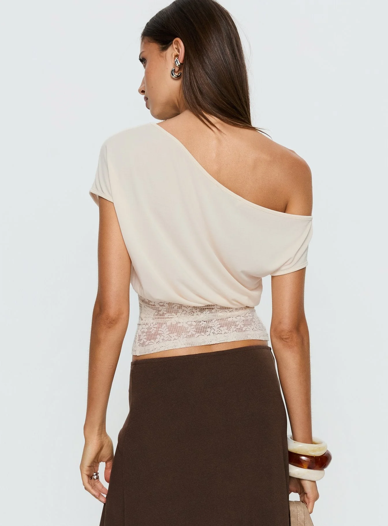 Marienna One Shoulder Lace Top Cream - Image 5