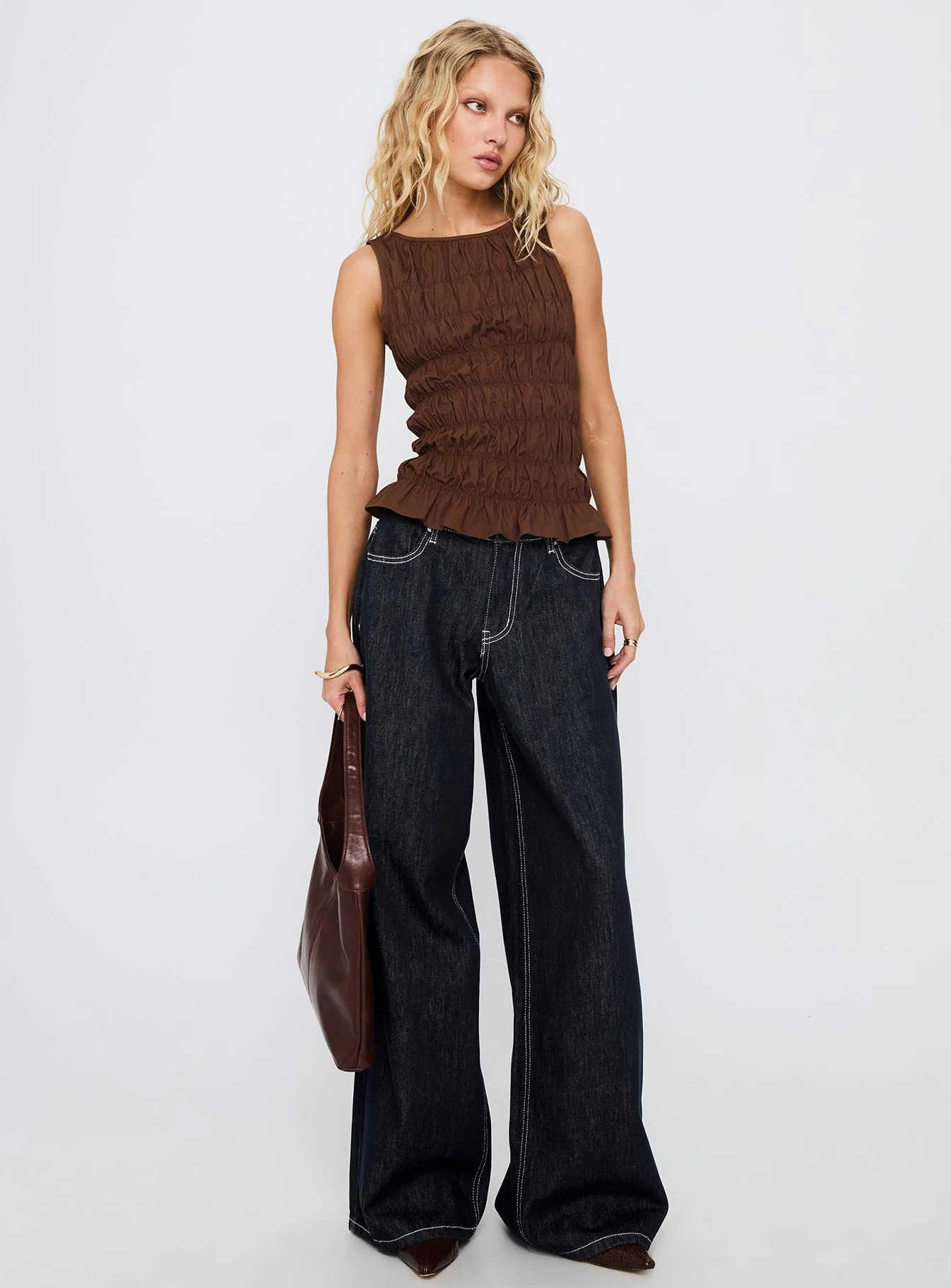 Marleene Shirred Top Chocolate - Image 3