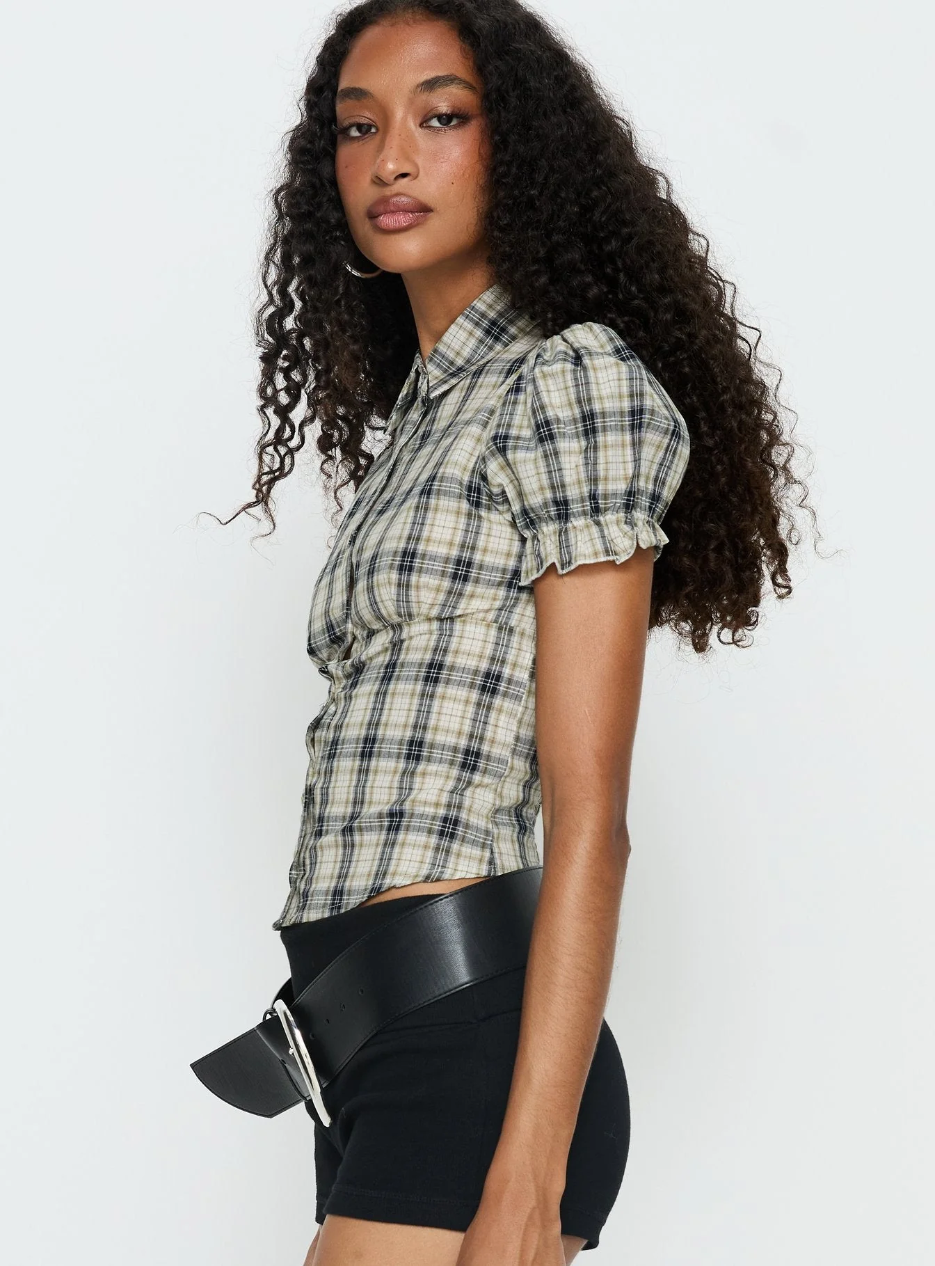 Maxfield Collared Button Up Blouse Top Multi Check - Image 4