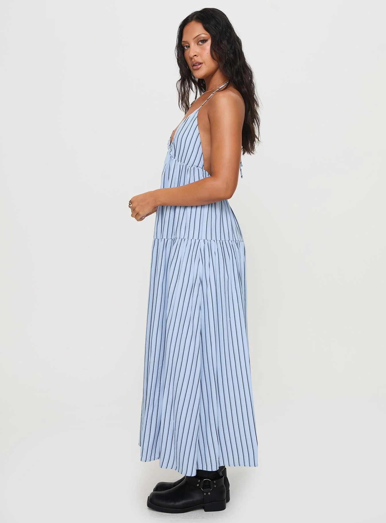 Mazzey Halter Maxi Dress Blue Stripe - Image 3