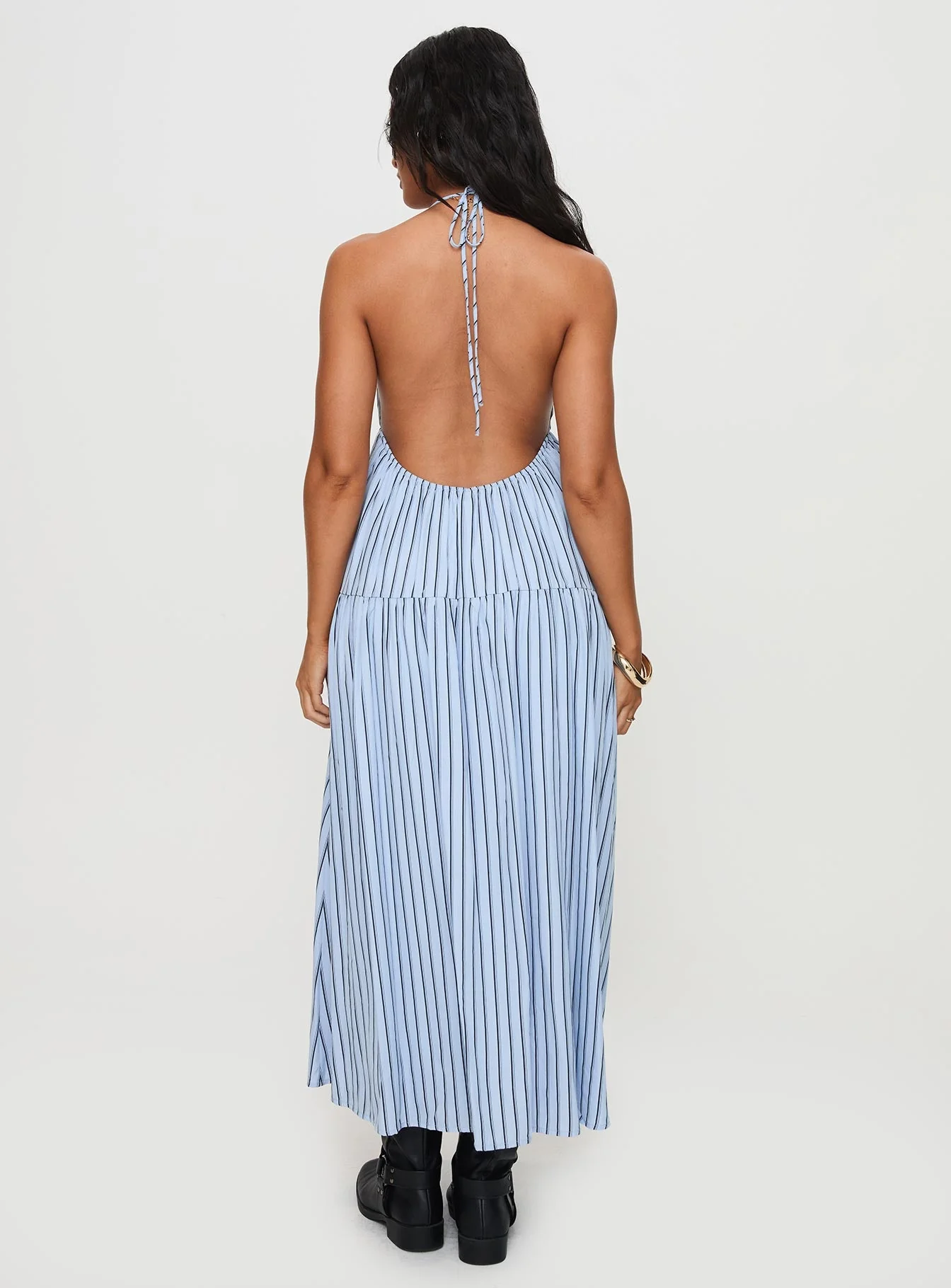 Mazzey Halter Maxi Dress Blue Stripe - Image 4