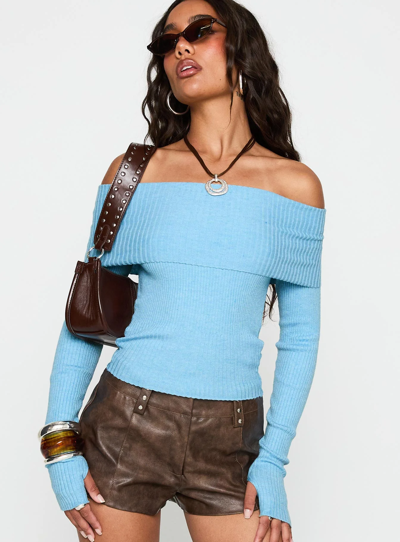 Morley Off Shoulder Sweater Blue - Image 2