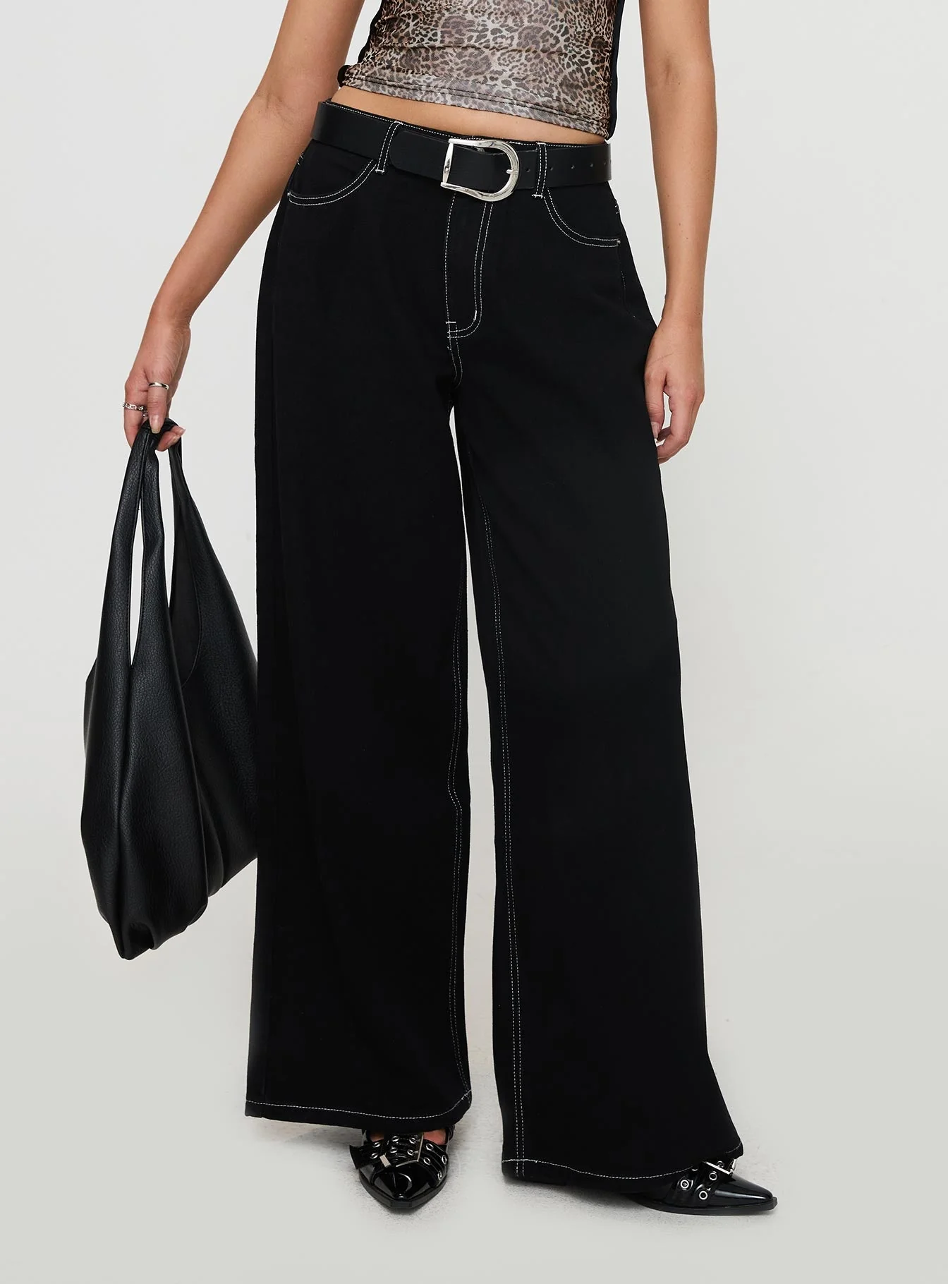 Naylor Mid Rise Wide Leg Jeans Mid Black - Image 2