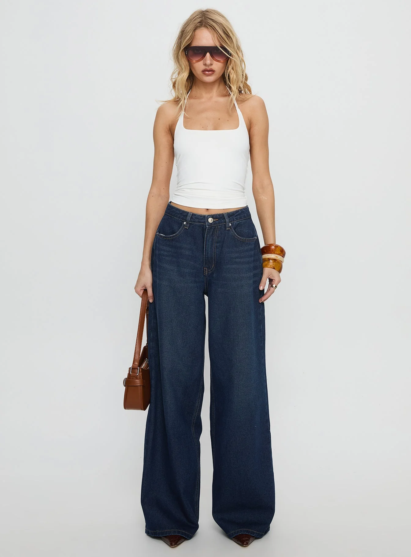 Naylor Mid Rise Wide Leg Jeans Mid Blue Denim Petite - Image 8