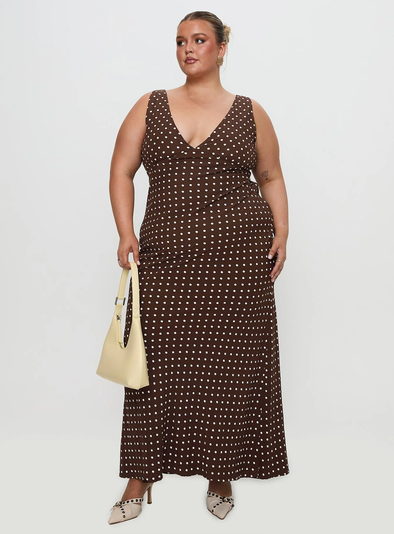 Nellie Maxi Dress Brown Polka Dot Curve - Image 2