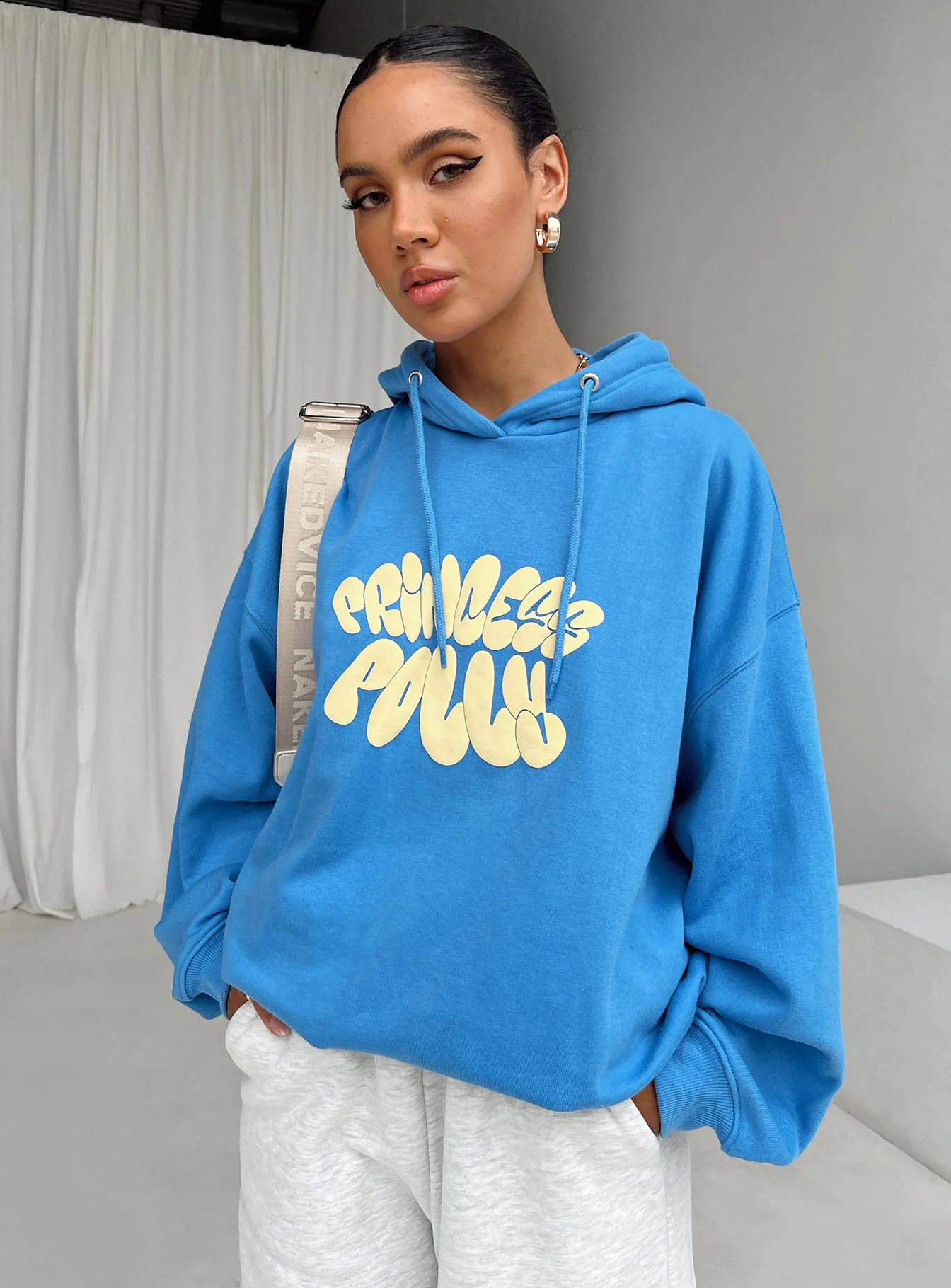 Princess Polly Hoodie Sweatshirt Bubble Text Blue / Yellow - Image 5