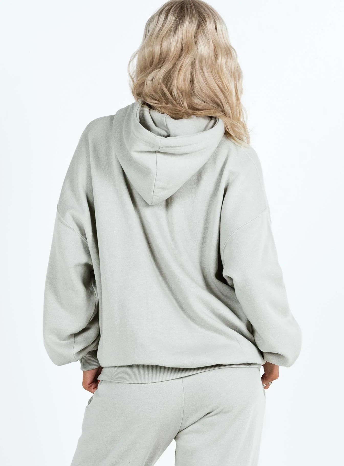 Princess Polly Hooded Sweatshirt Cursive Text Grey / Blue - Image 5
