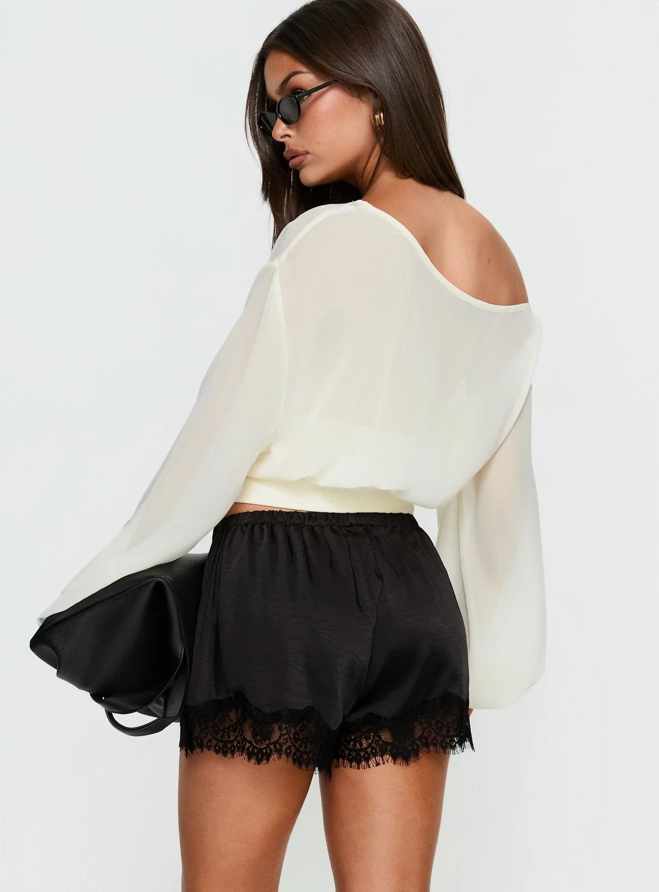 Parisse Satin Lace Trim Shorts Black - Image 5