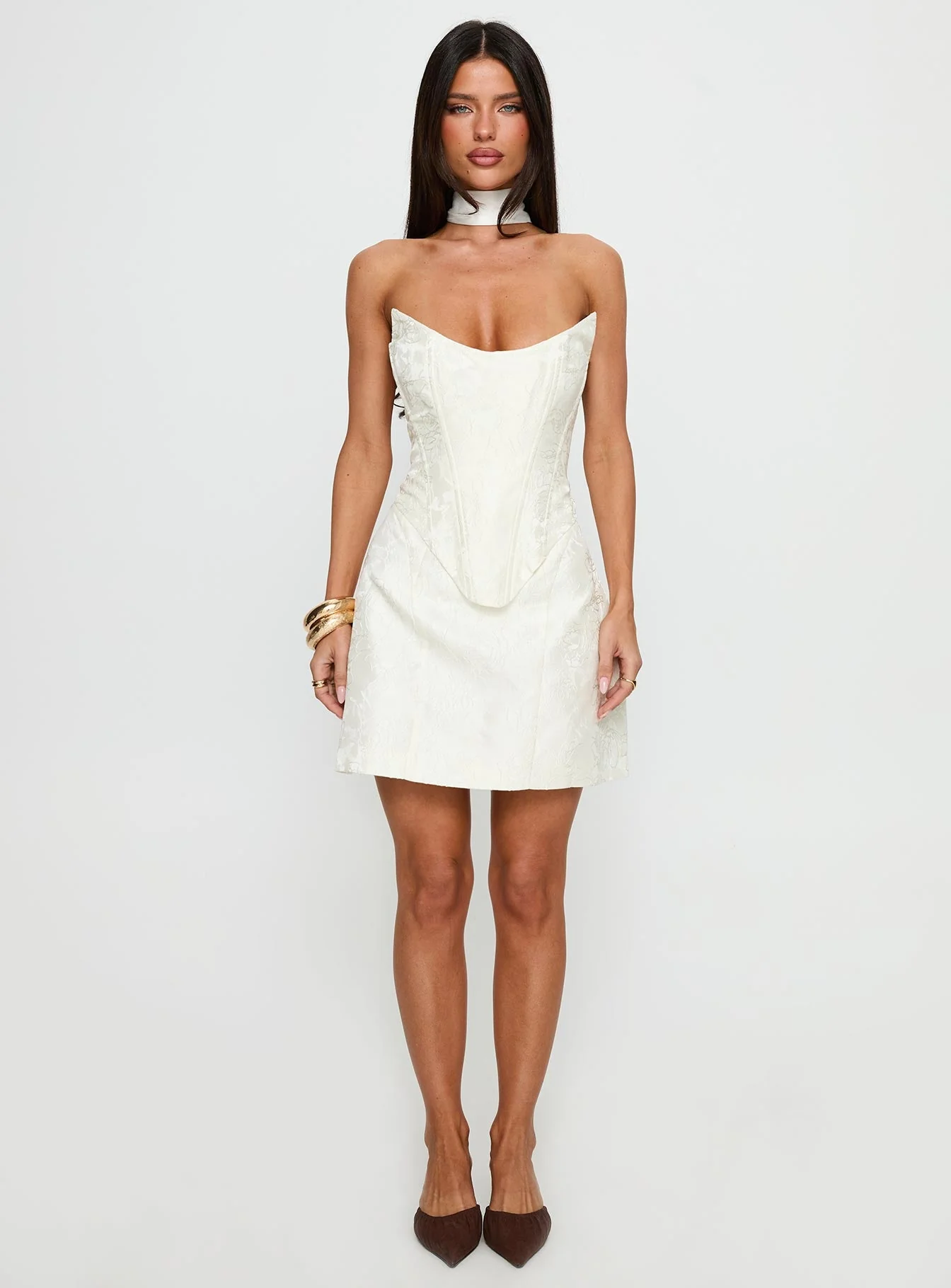 Pearla Strapless Scarf Mini Dress Ivory - Image 6