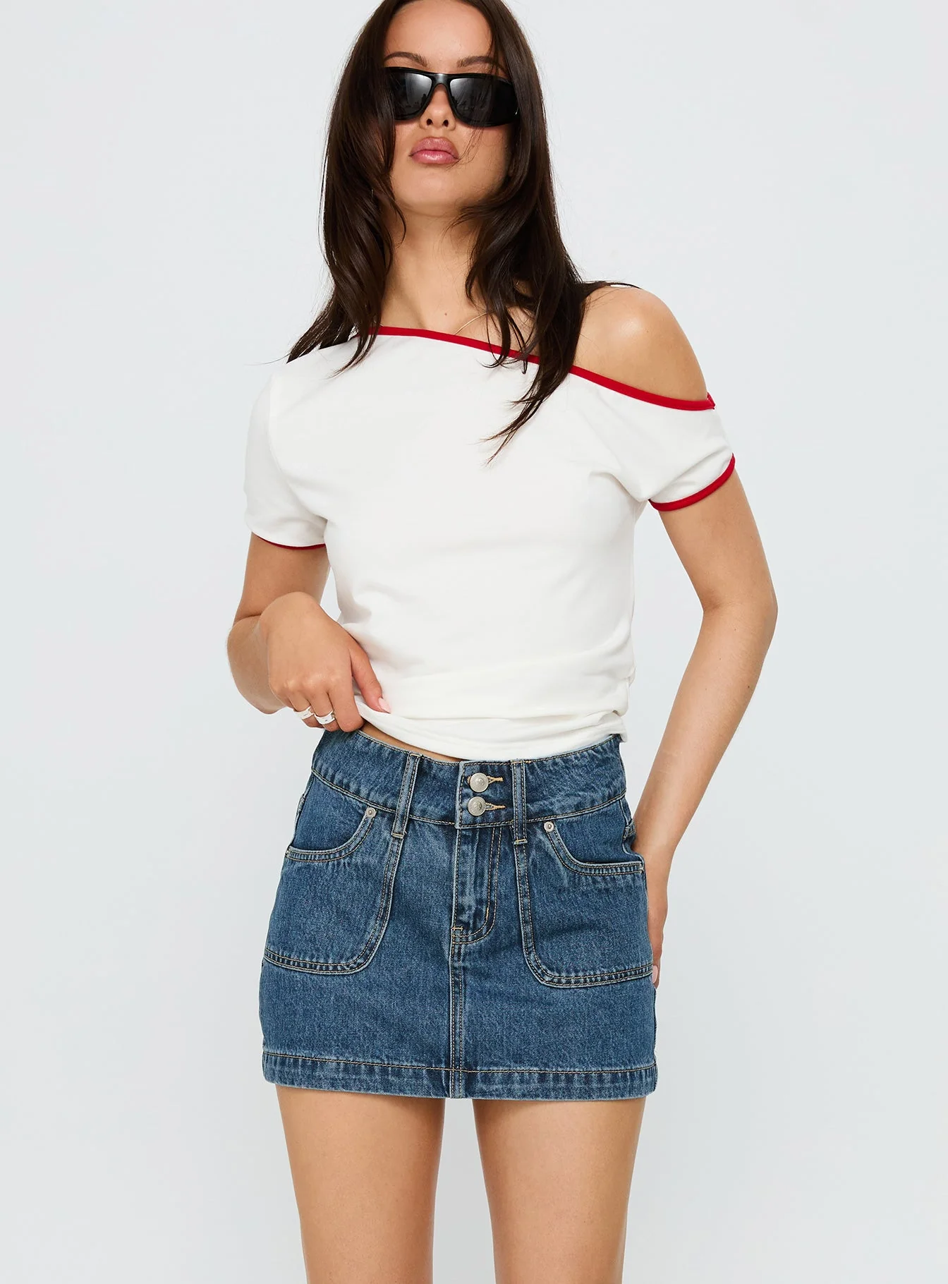 Pitcher Denim Mini Skirt Mid Blue Wash - Image 2