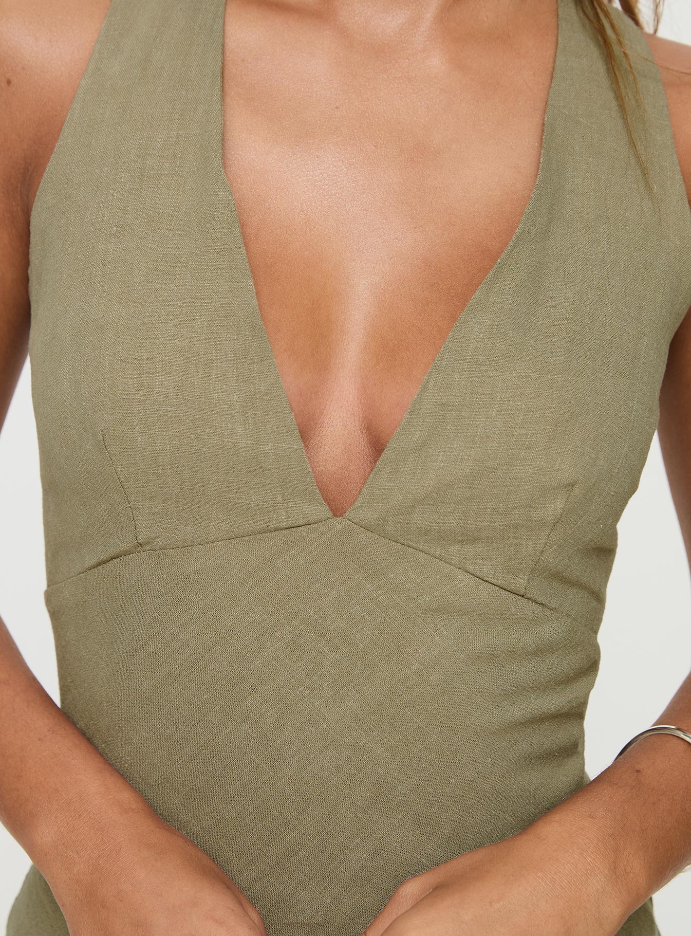 Portillo Linen Blend Mini Dress Olive - Image 6