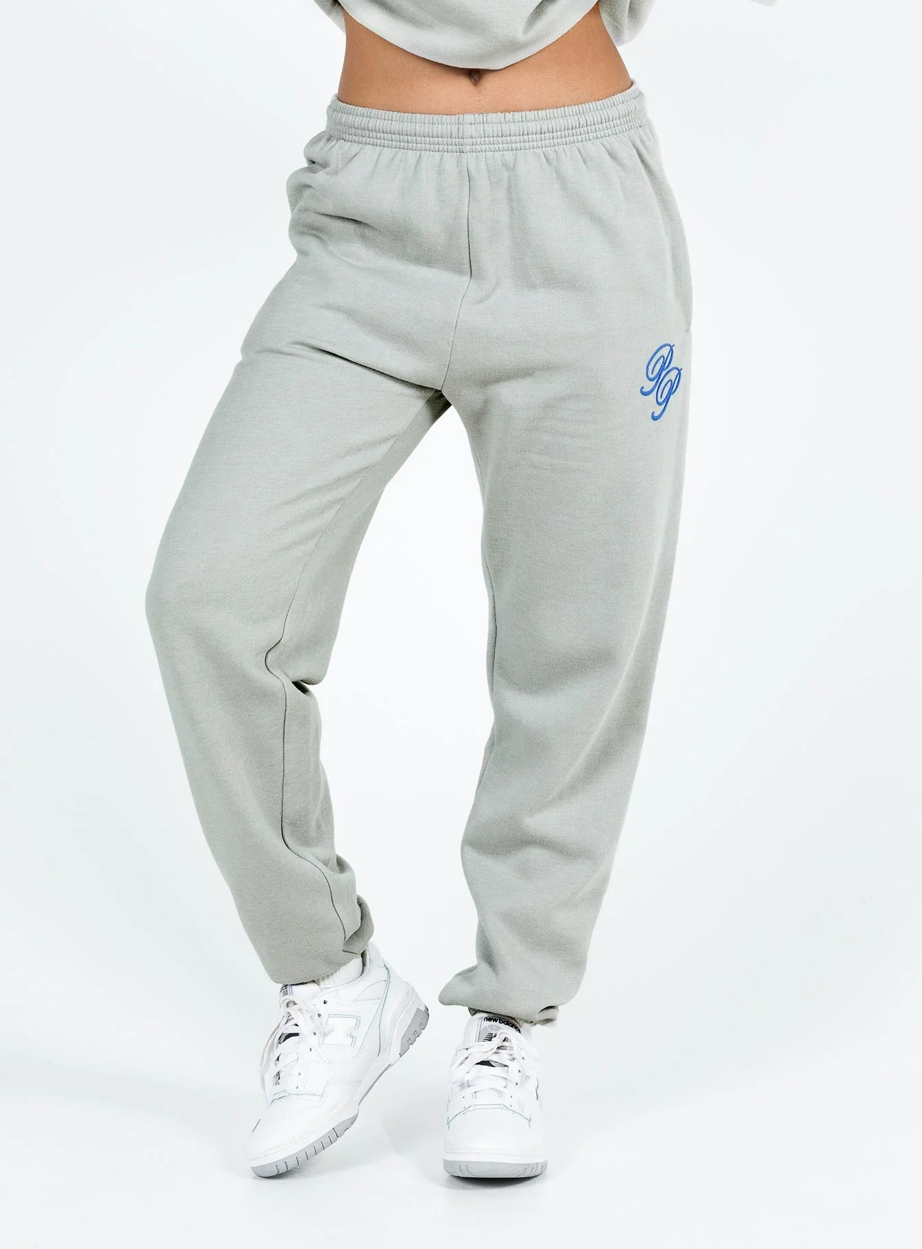 Princess Polly Track Pants Cursive Text Grey / Blue - Image 2