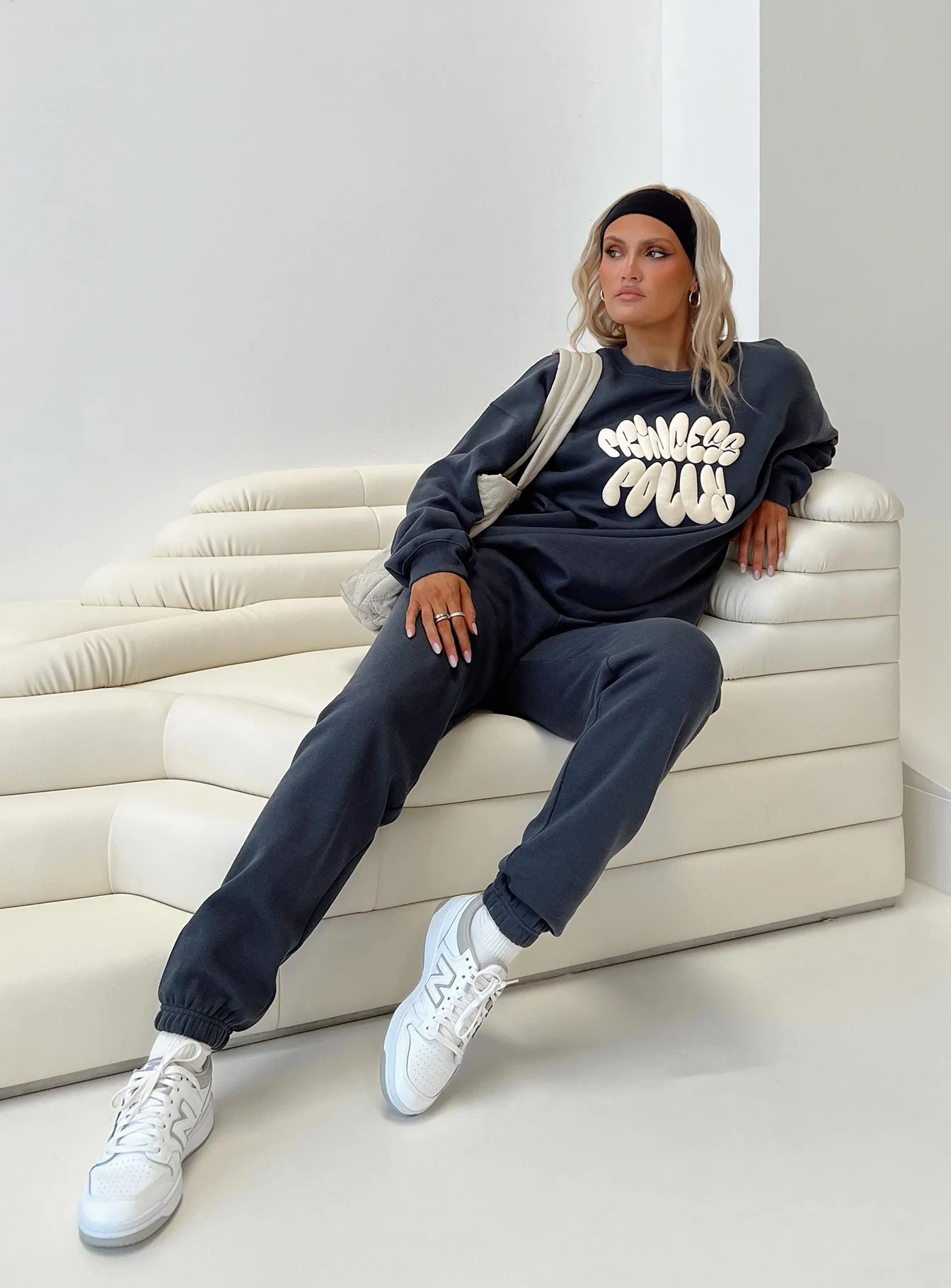 Princess Polly Track Pants Bubble Text Slate / Eggshell - Image 12