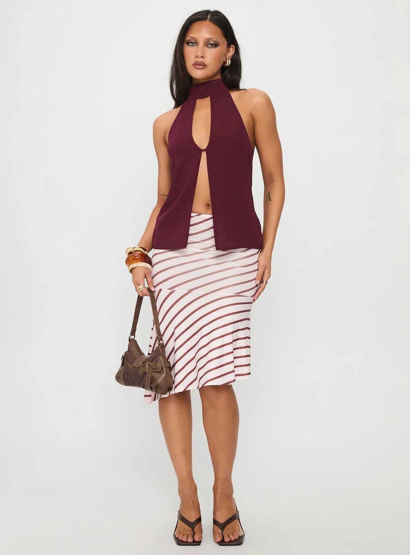 Rhevena Plunge Backless Top Wine - Image 2