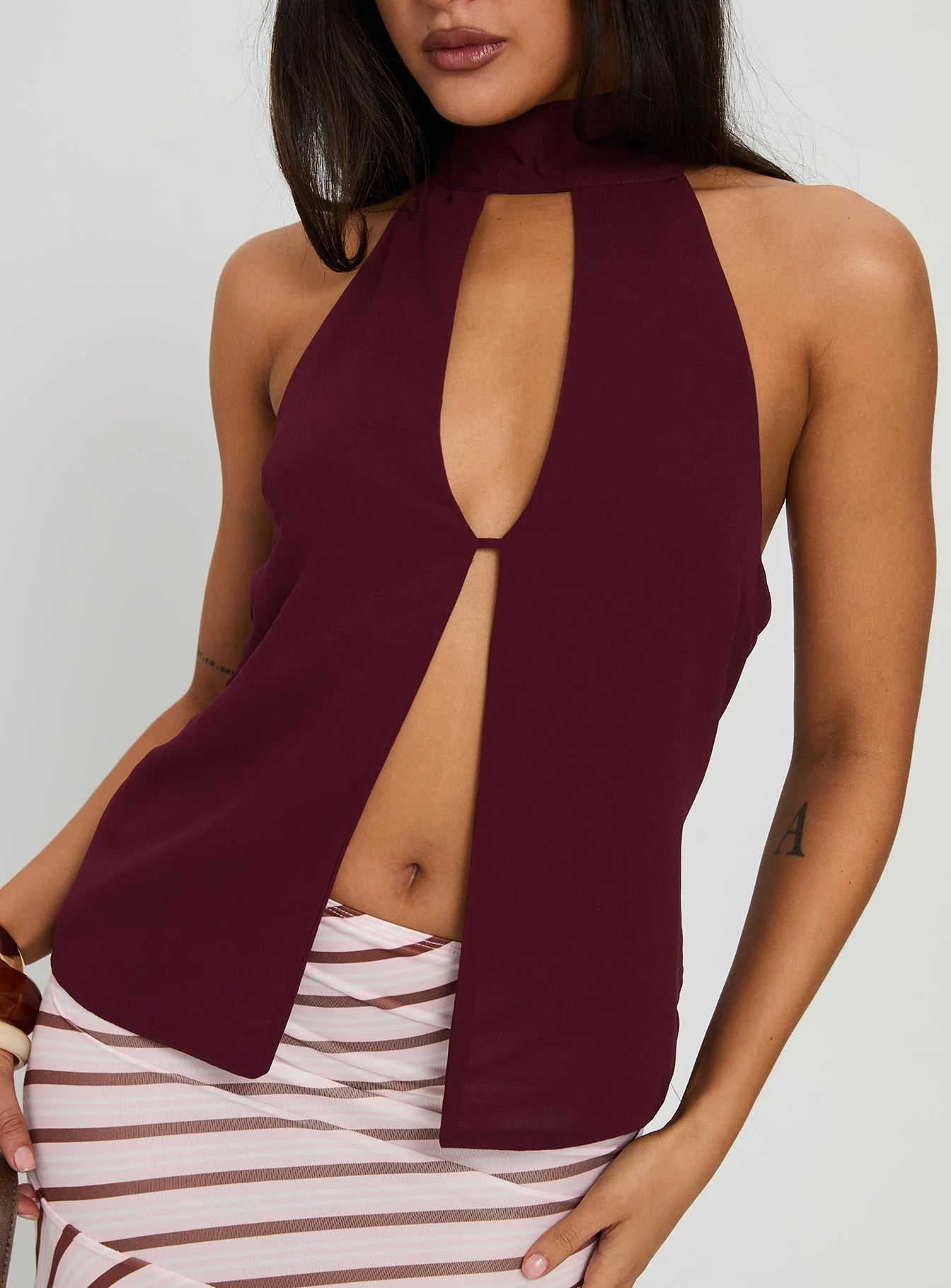 Rhevena Plunge Backless Top Wine - Image 5