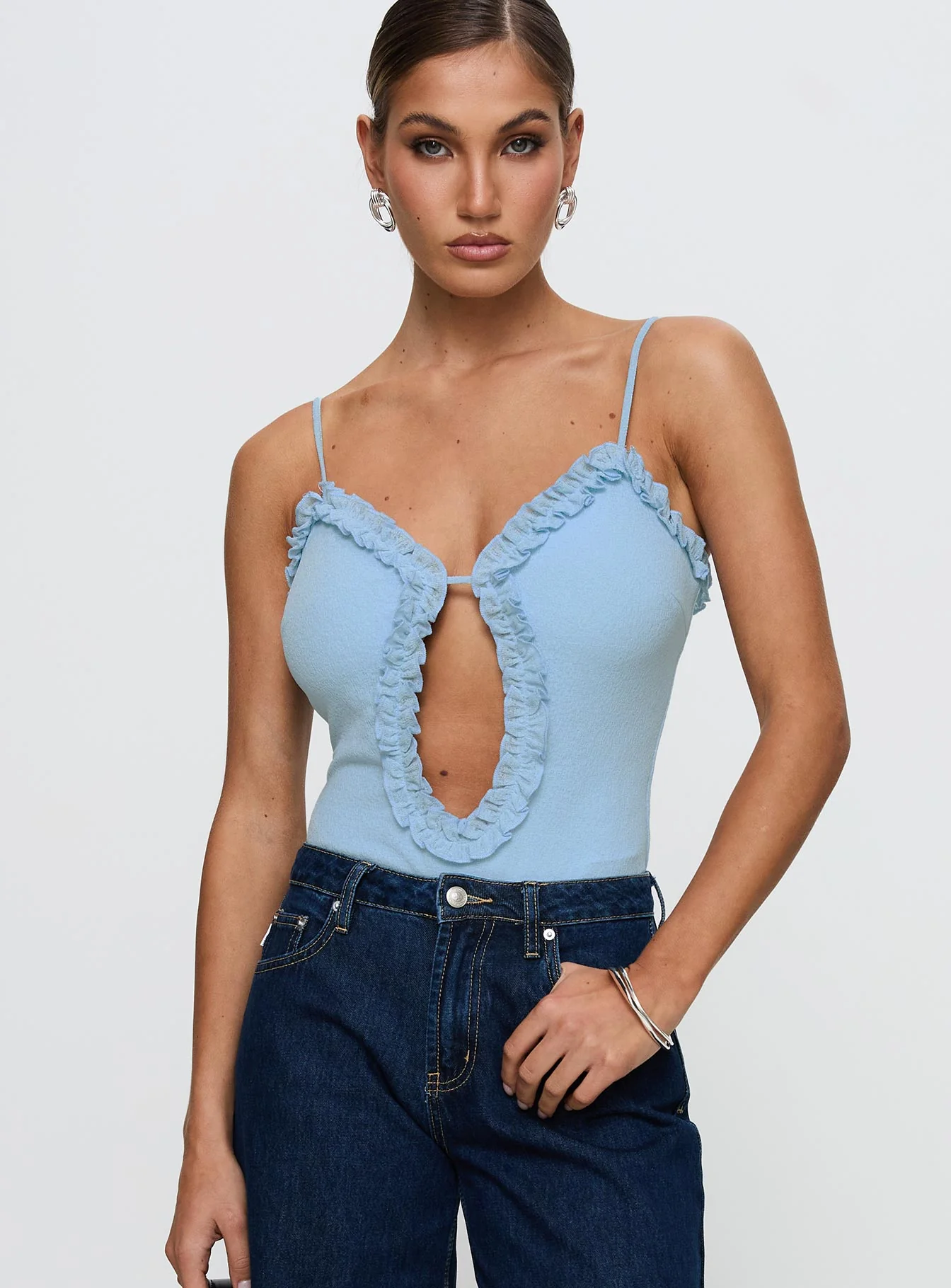 Rhyde Plunging Frill Bodysuit Blue - Image 2