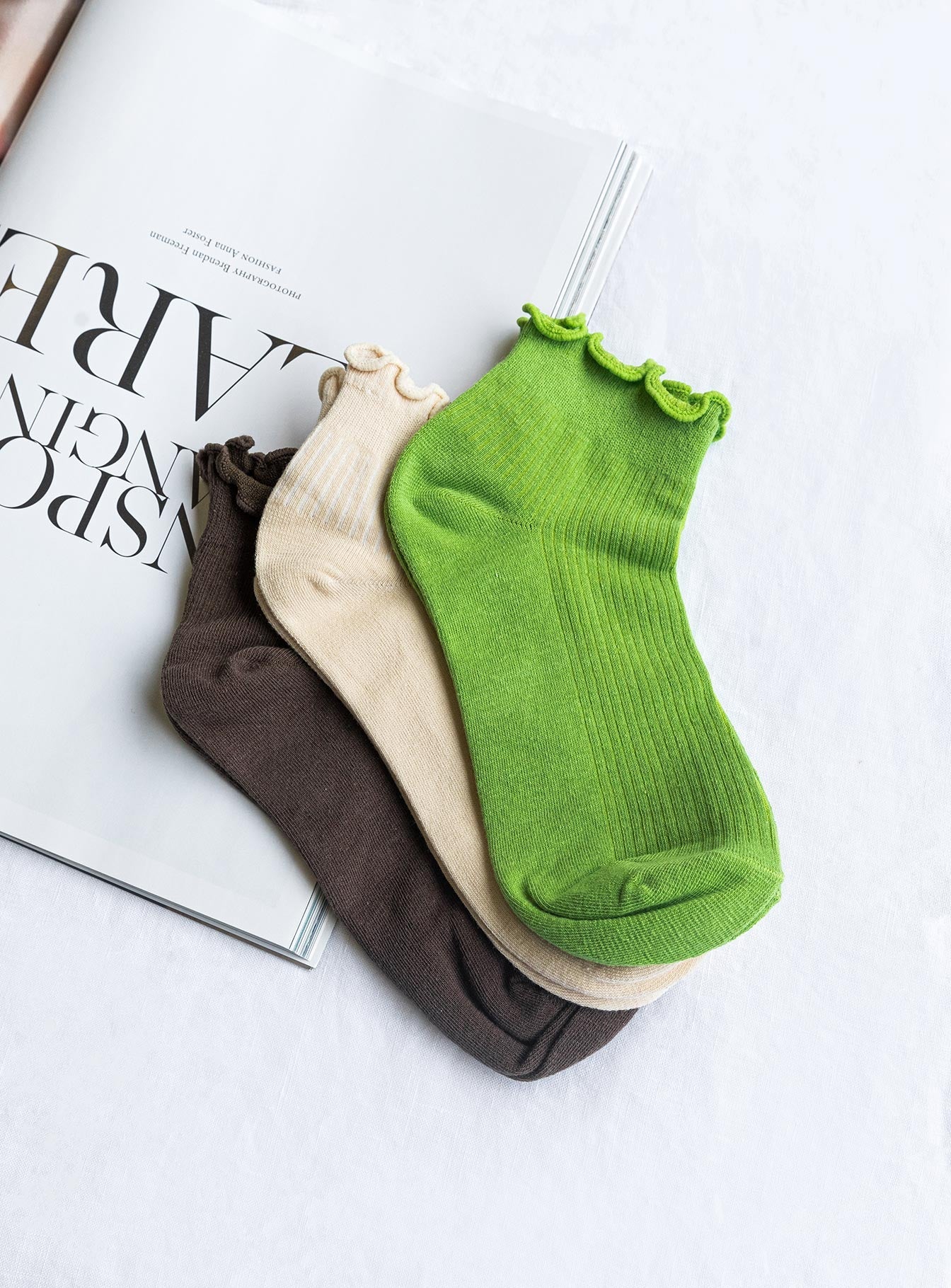 Ribbed Ruffle Socks Mushroom - Image 3