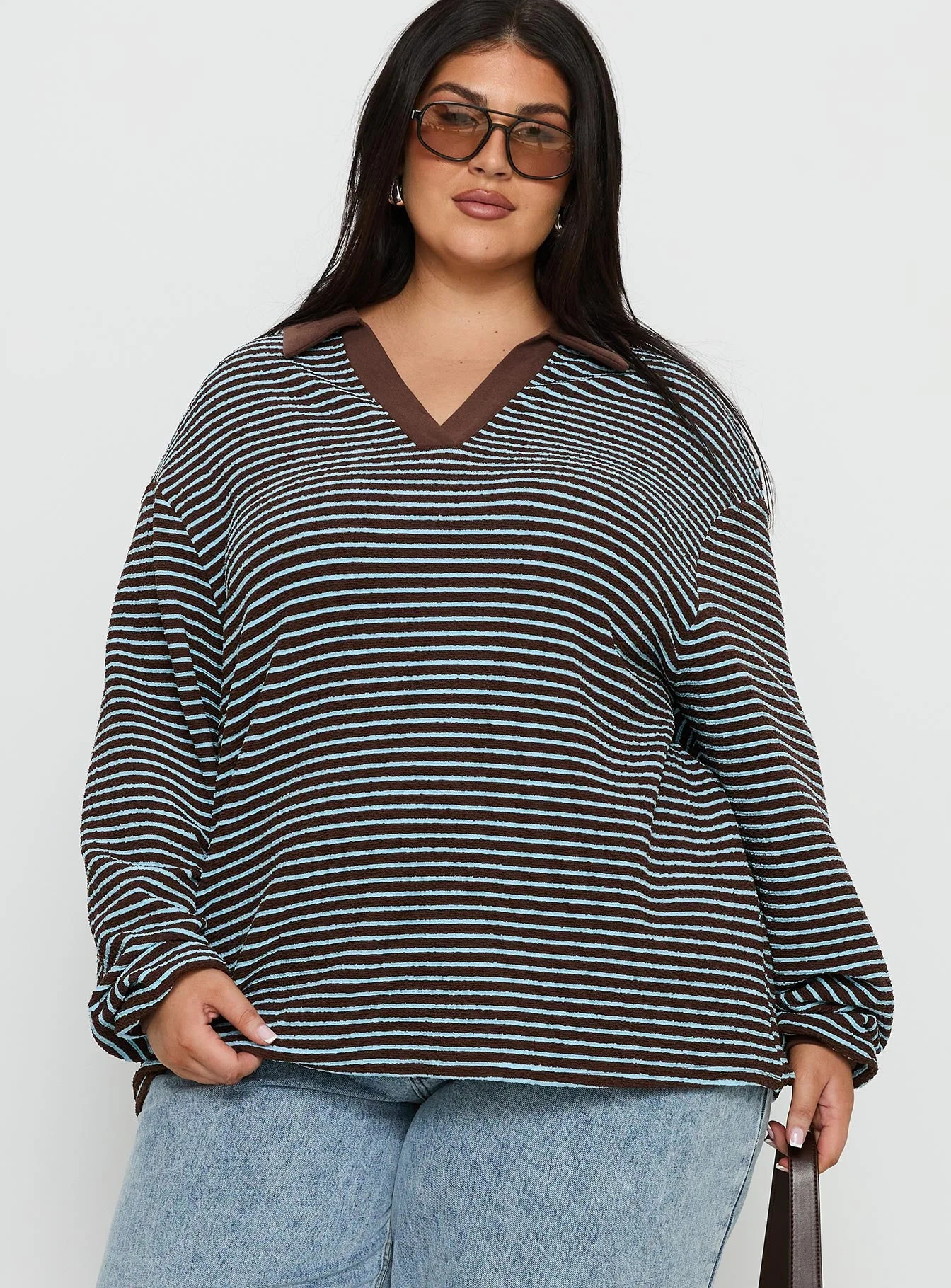 Rigbys Collared Jumper Brown / Blue Stripe Curve