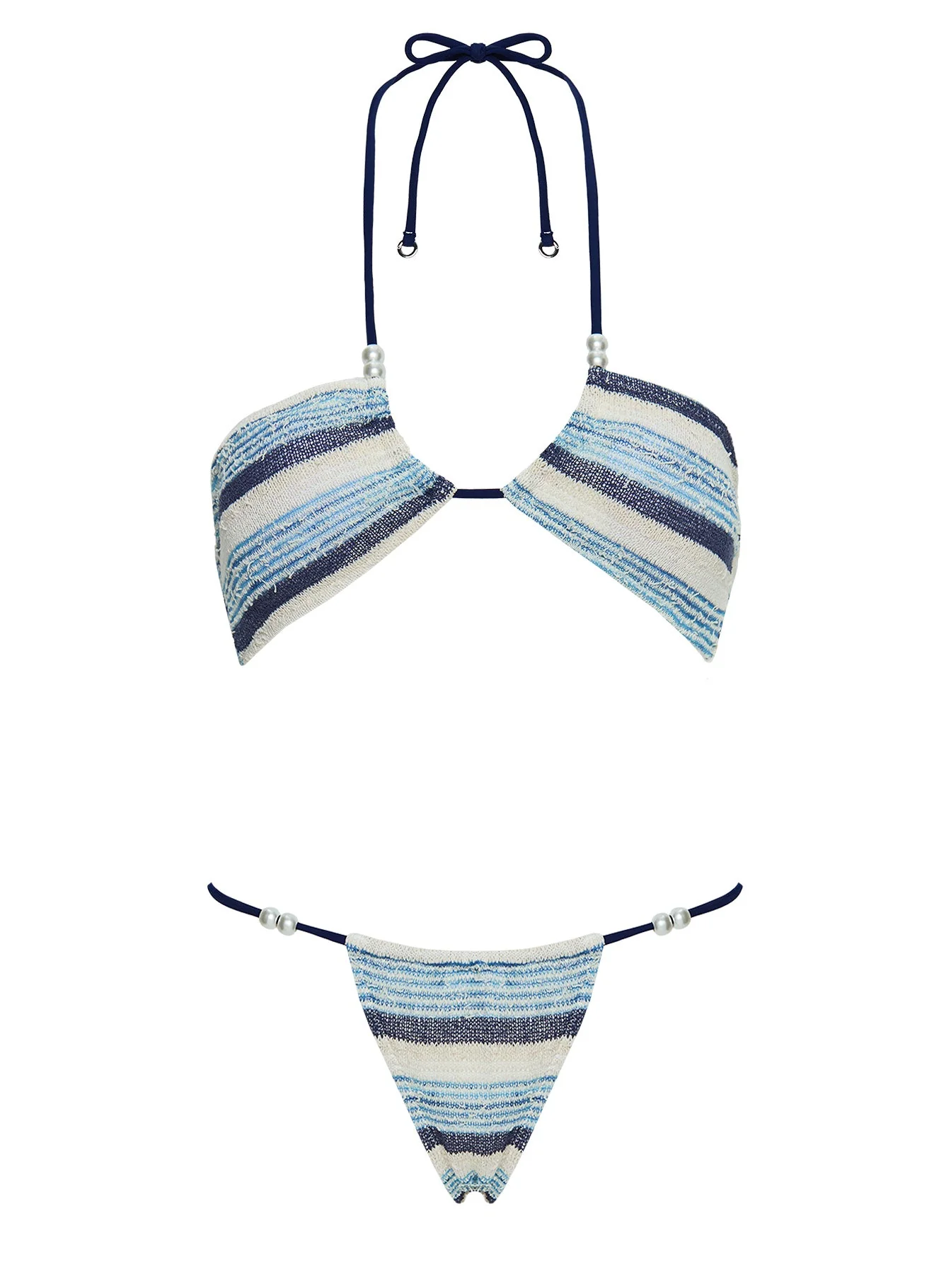 Saltwater Bead Detail Bikini Bottoms Blue Stripe - Image 5