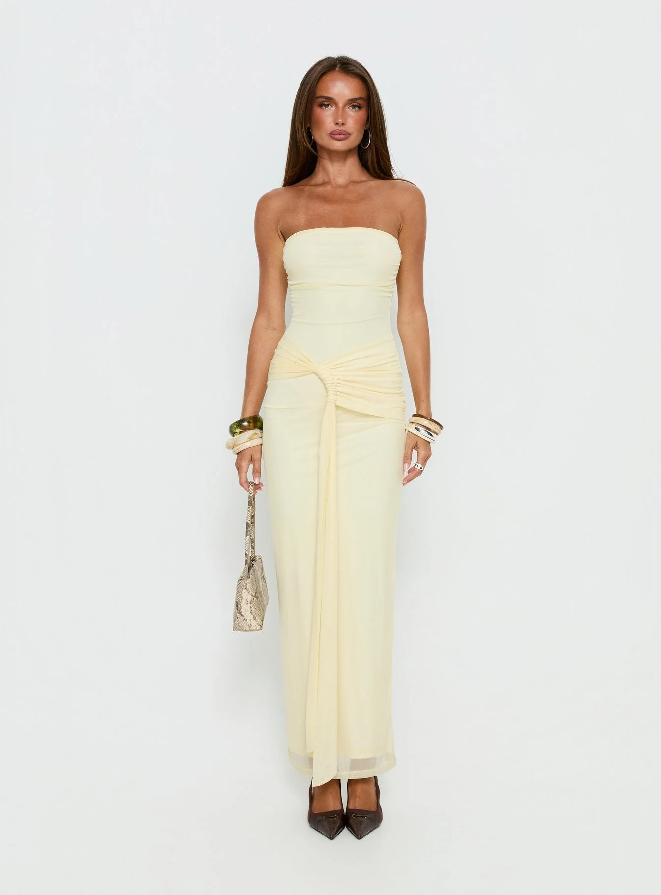 Senora Strapless Drape Maxi Dress Lemon - Image 6
