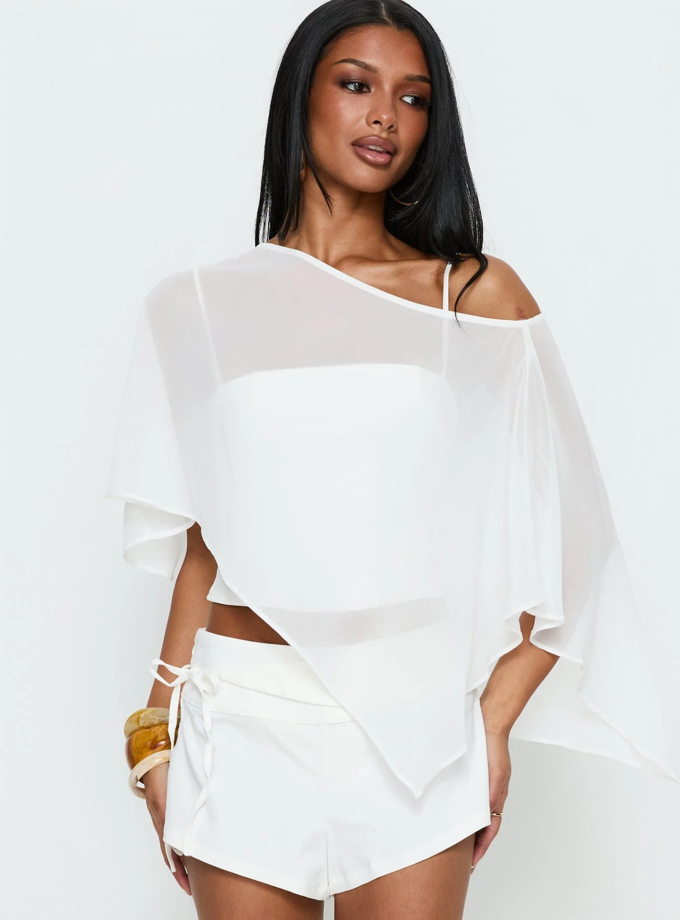Senzo Chiffon Poncho Top White - Image 2