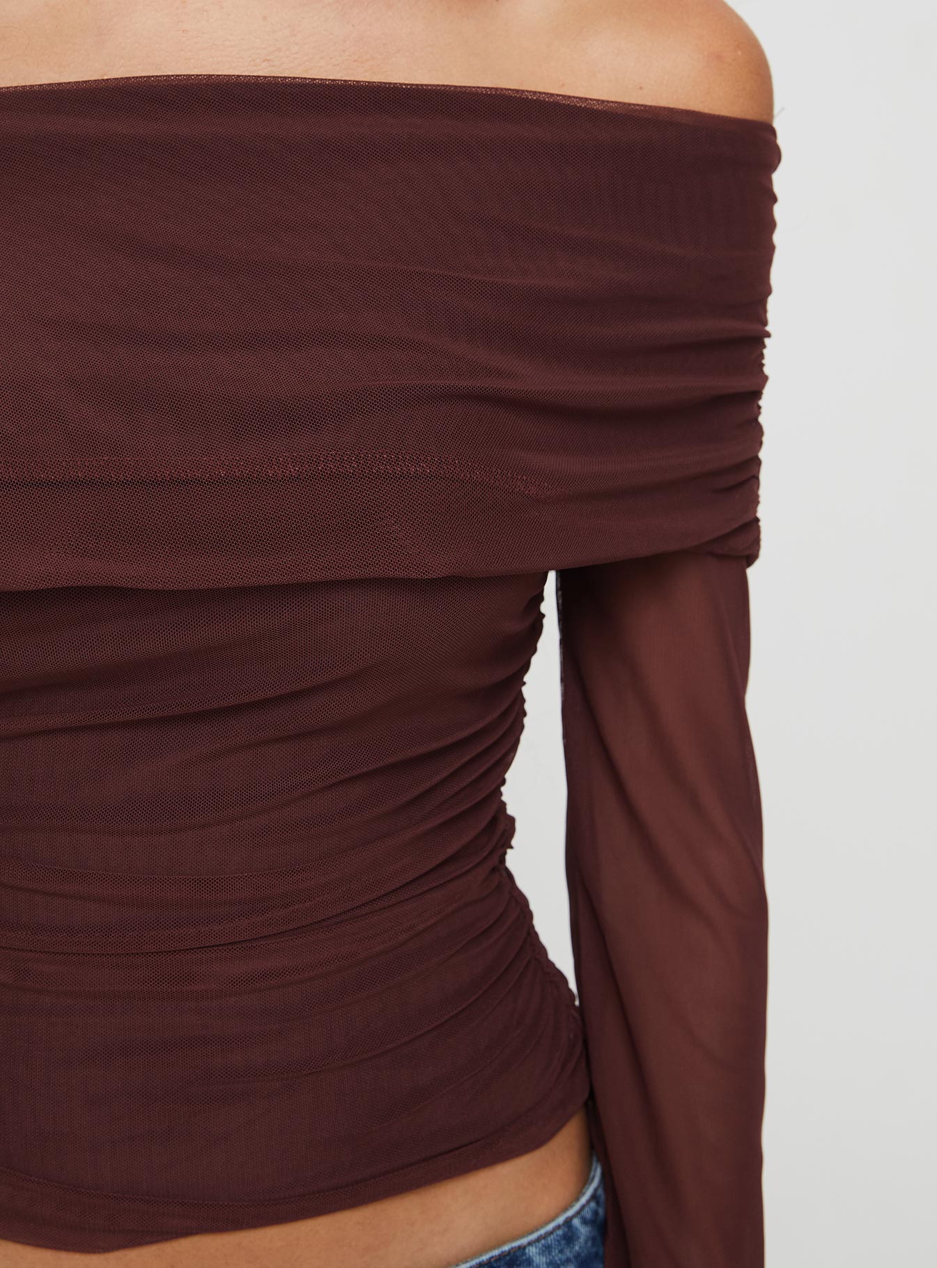Serenah Mesh Off The Shoulder Top Brown - Image 6