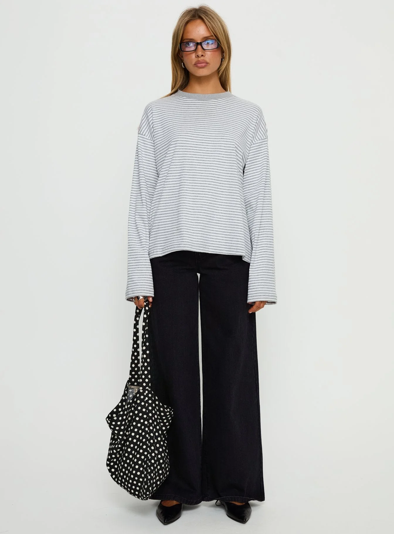 Settle Down Long Sleeve Top Grey / White Stripe - Image 4