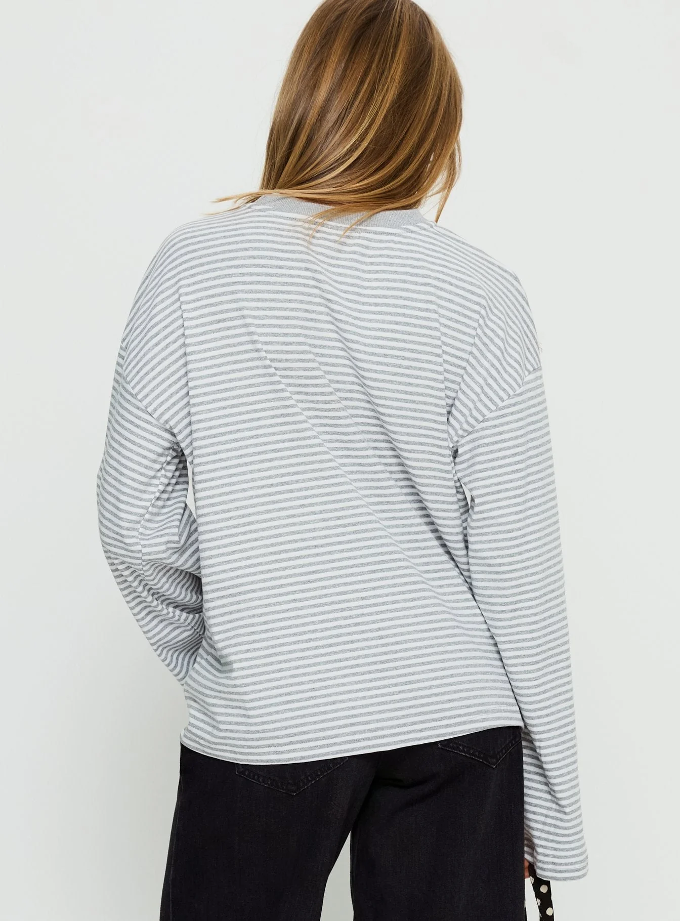 Settle Down Long Sleeve Top Grey / White Stripe - Image 6