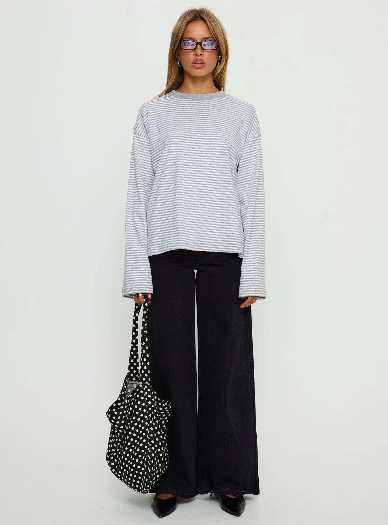Settle Down Long Sleeve Top Grey / White Stripe - Image 8