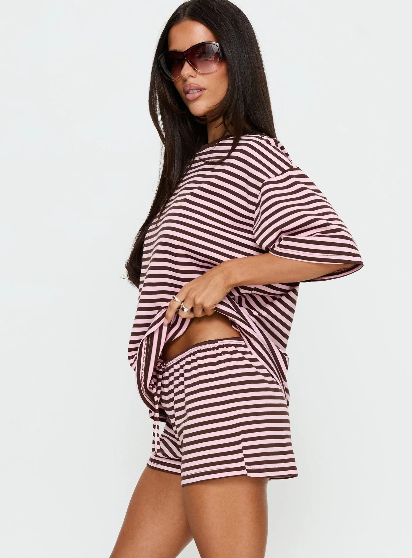 Settle Down Tie Shorts Pink / Brown Stripe - Image 4