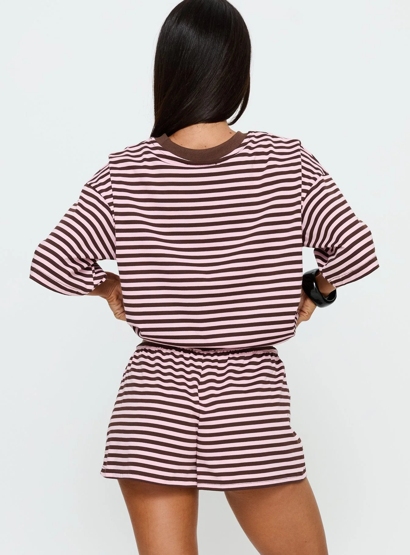 Settle Down Tie Shorts Pink / Brown Stripe - Image 5