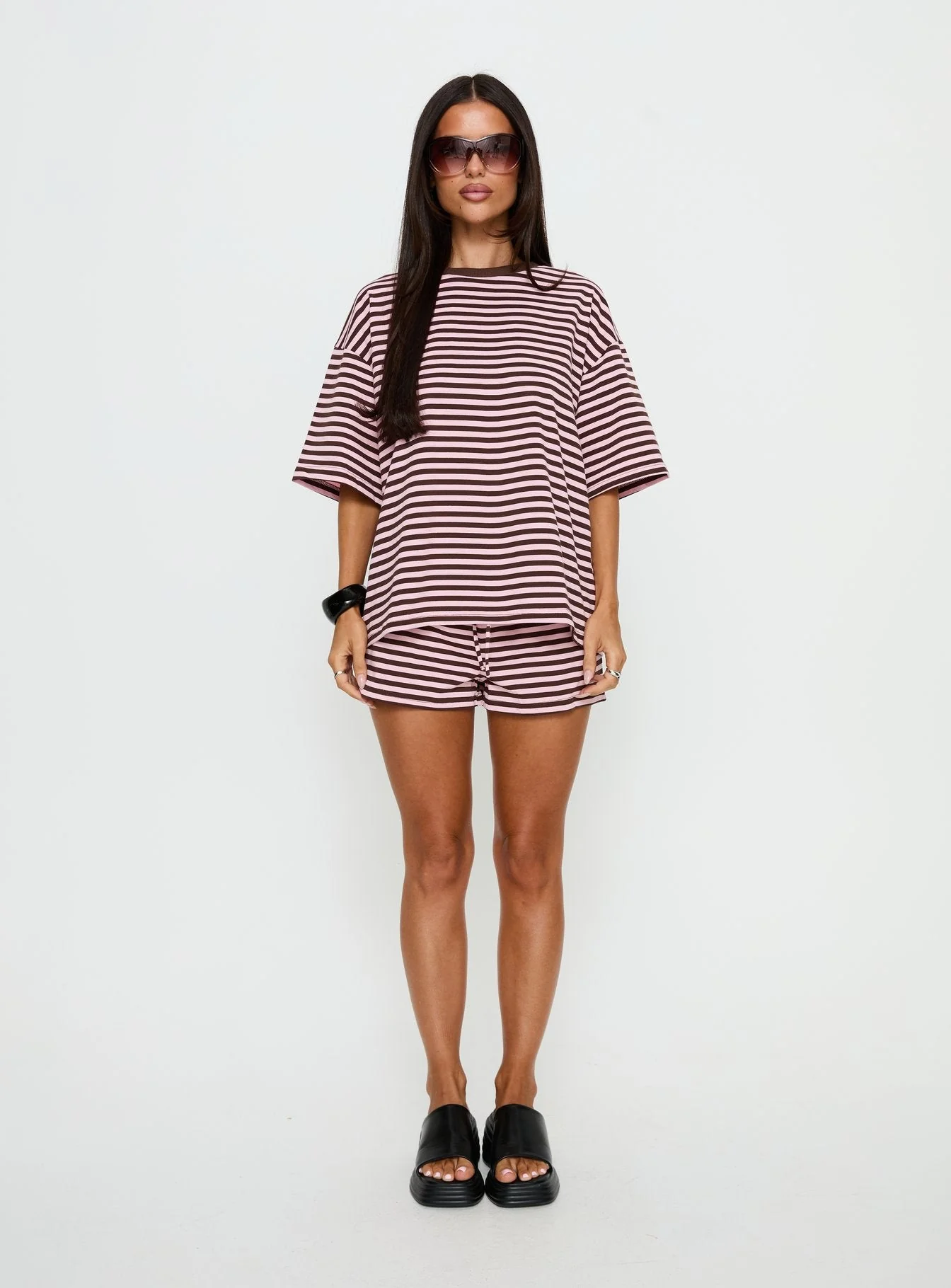 Settle Down Tie Shorts Pink / Brown Stripe - Image 7