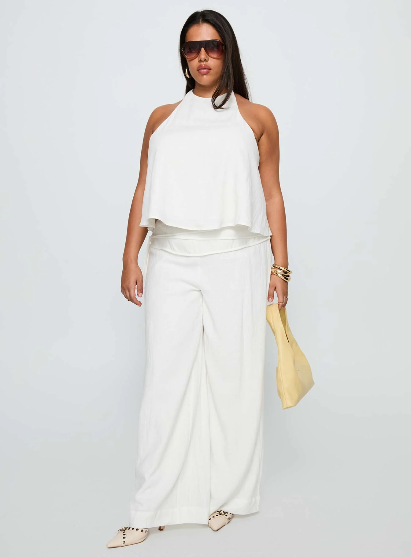 Silver Moon Linen Blend Tie Pants White Curve - Image 3